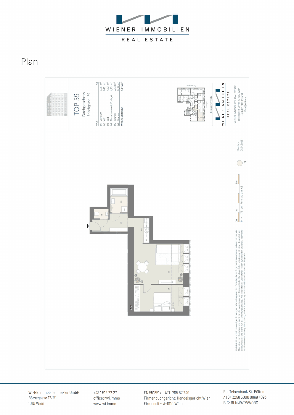 Grundriss Top 385 — Die Erle — 2 Zimmer — 54,2 m² — 1st floor