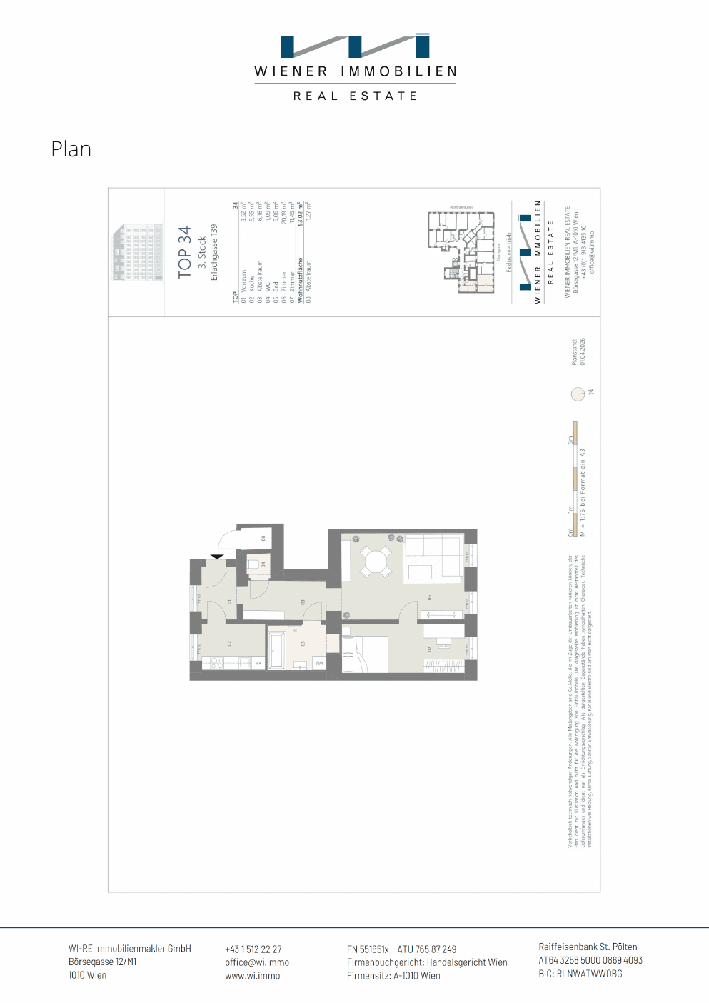 Grundriss Top 373 — Die Erle — 2 Zimmer — 53 m² — 3rd floor