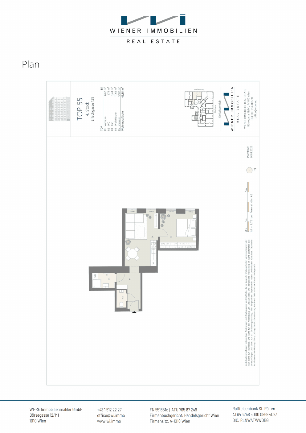 Grundriss Top 383 — Die Erle — 2 Zimmer — 42,4 m² — 4th floor