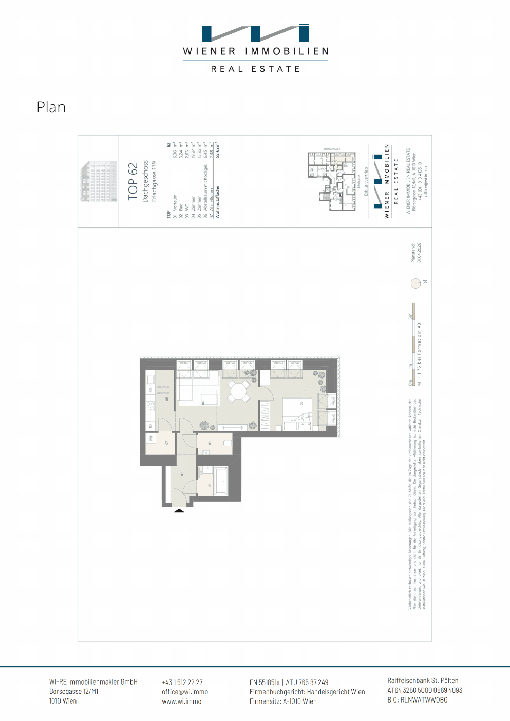 Grundriss Top 388 — Die Erle — 2 Zimmer — 55,6 m² — 1st floor — Grundriss 1/2