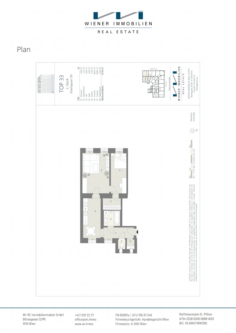 Grundriss Top 372 — Die Erle — 3.5 Zimmer — 57,2 m² — 2nd floor — Grundriss 1/2