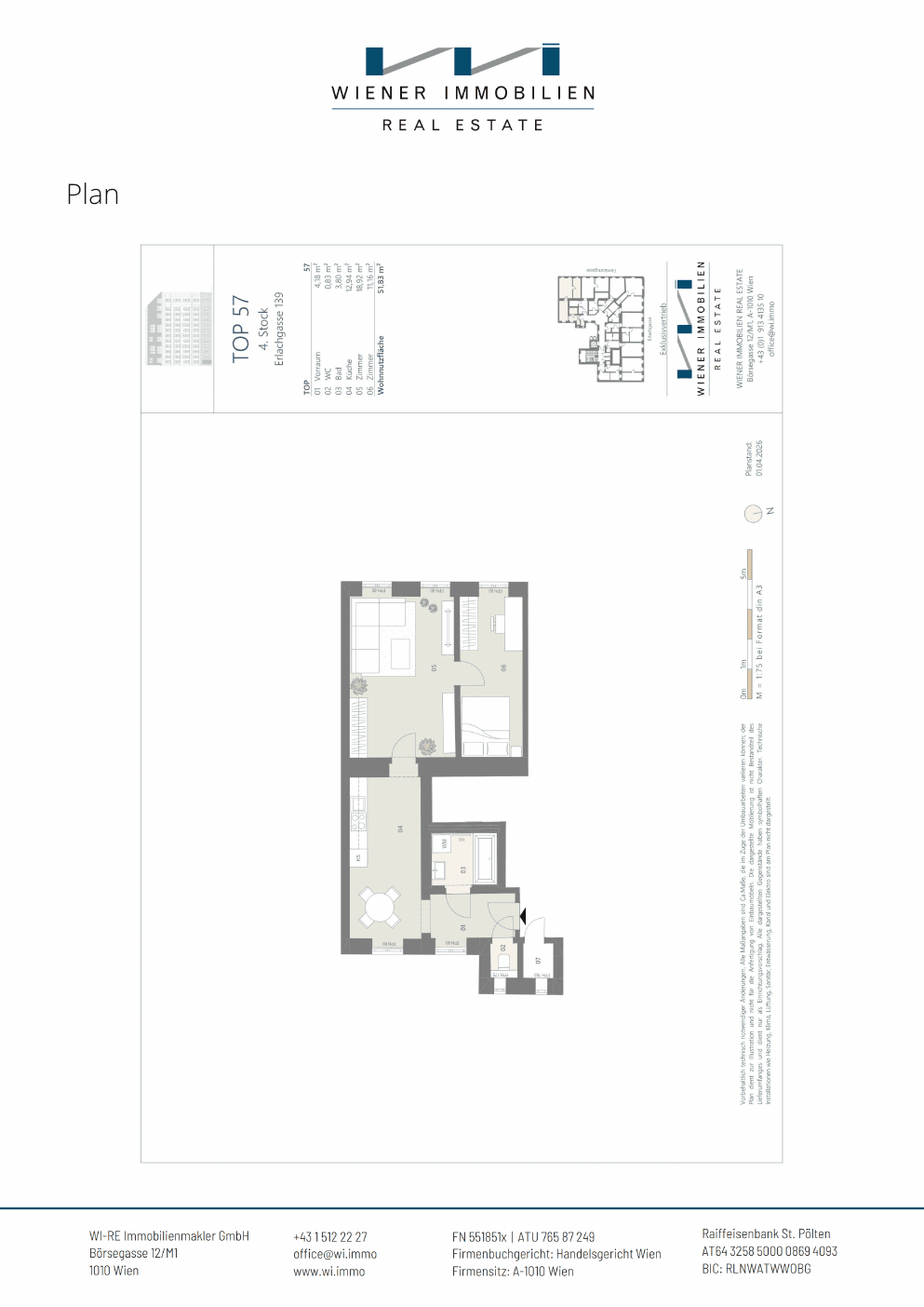 Grundriss Top 384 — Die Erle — 3 Zimmer — 51,8 m² — 4th floor — Grundriss 1/2