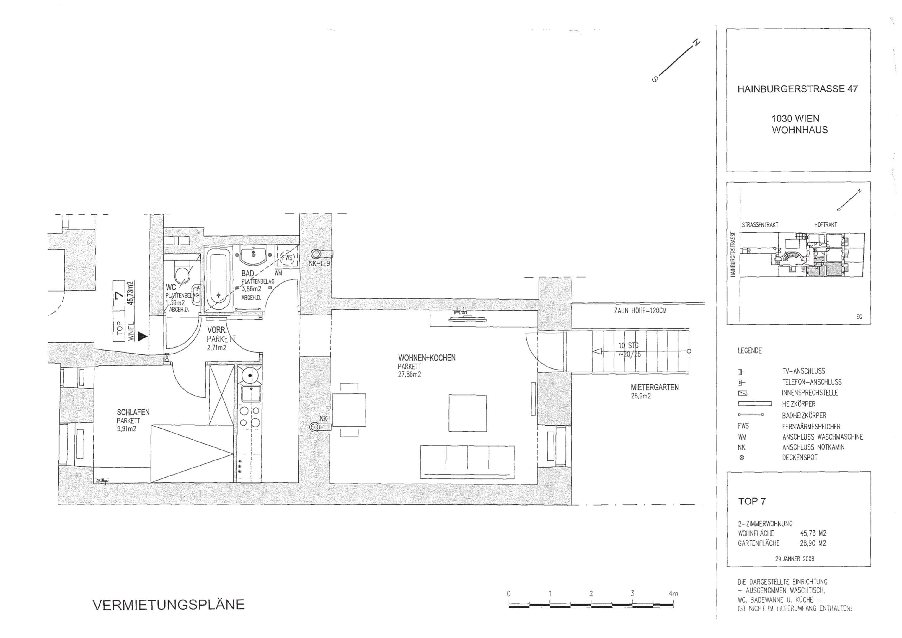 Grundriss Top 7 — Die Hainburg — 2 Zimmer — 45,7 m² — Ground floor — Garten