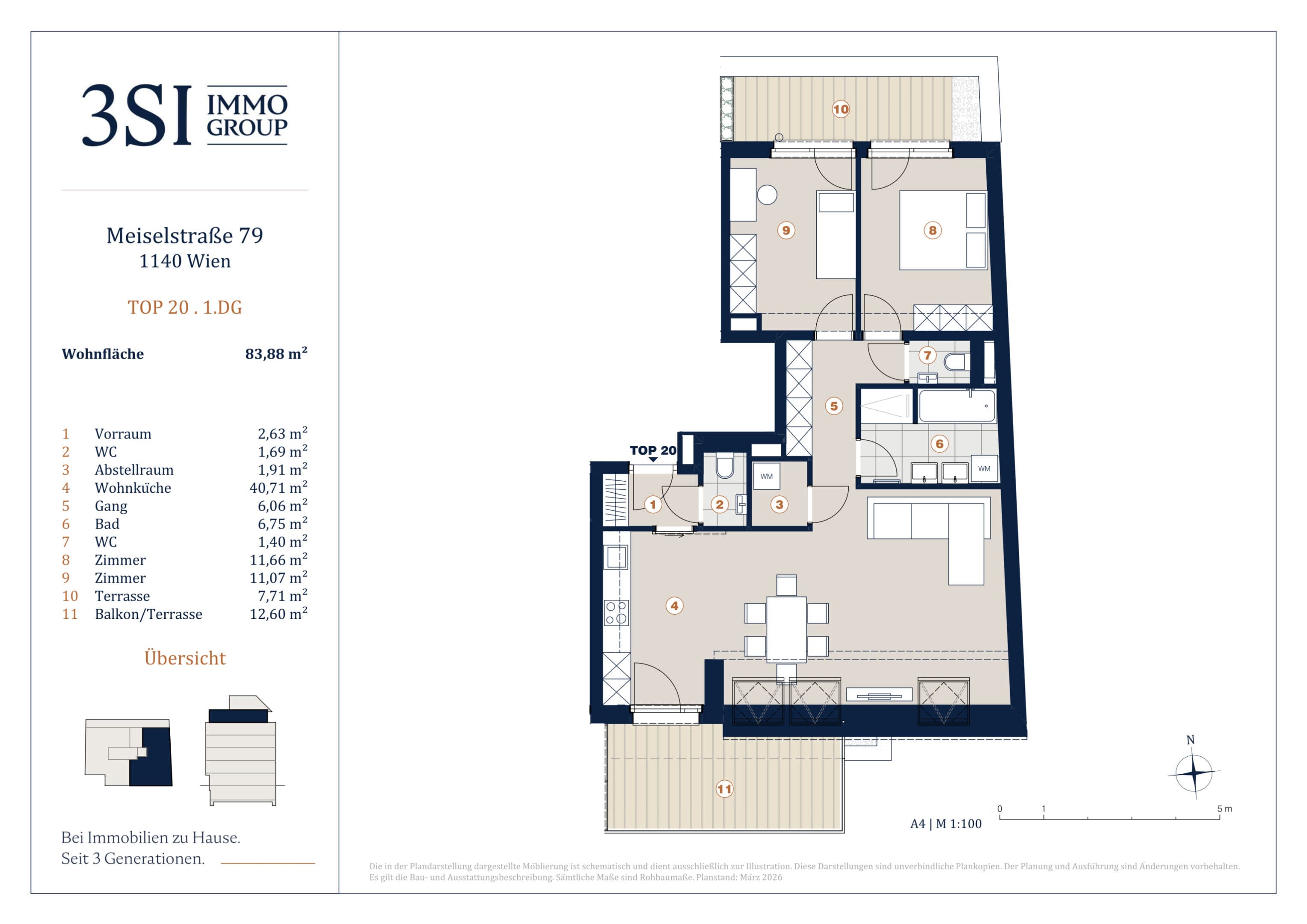 Grundriss Top 20 — Die Symbiose — 3 Zimmer — 83,9 m² — 1st attic floor