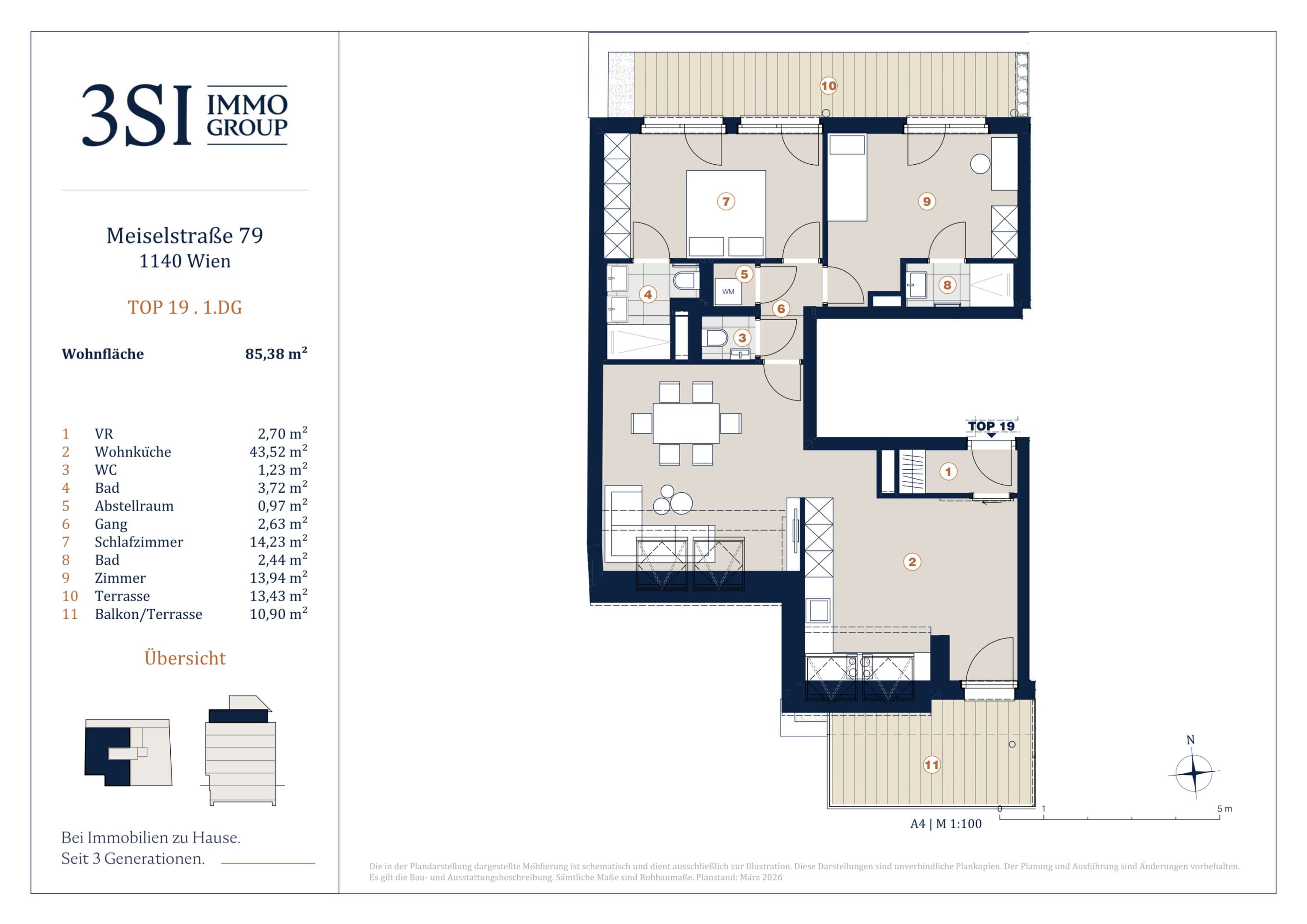 Grundriss Top 19 — Die Symbiose — 3 Zimmer — 85,4 m² — 1st attic floor