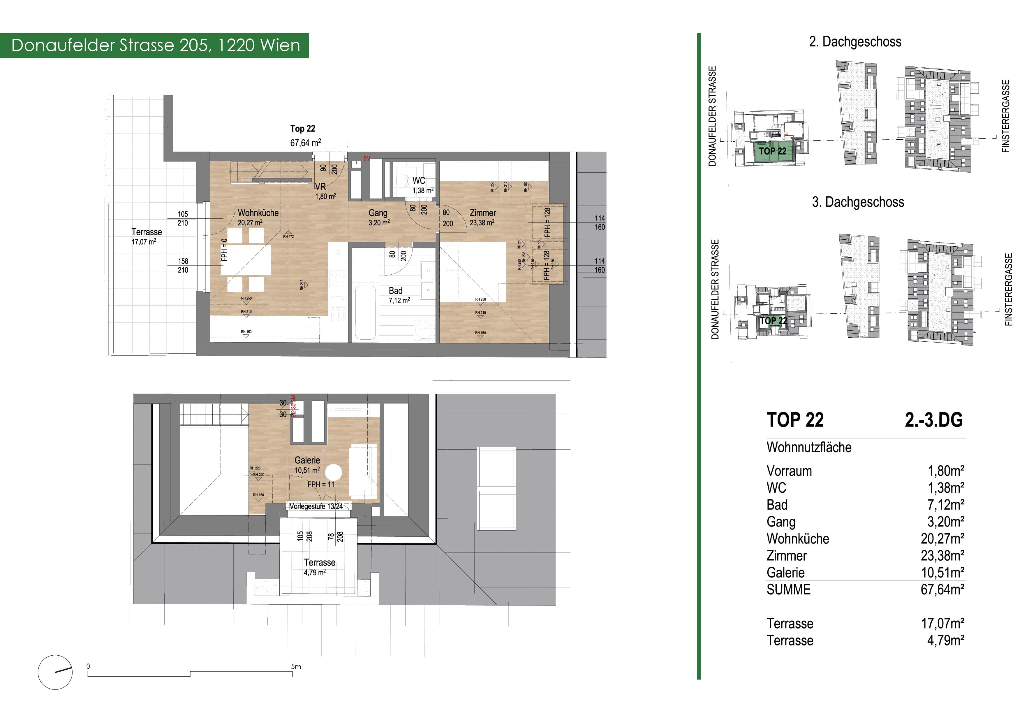 Grundriss Top 22 — Donaufee 205 — 3 Zimmer — 67,6 m² — 2nd attic floor