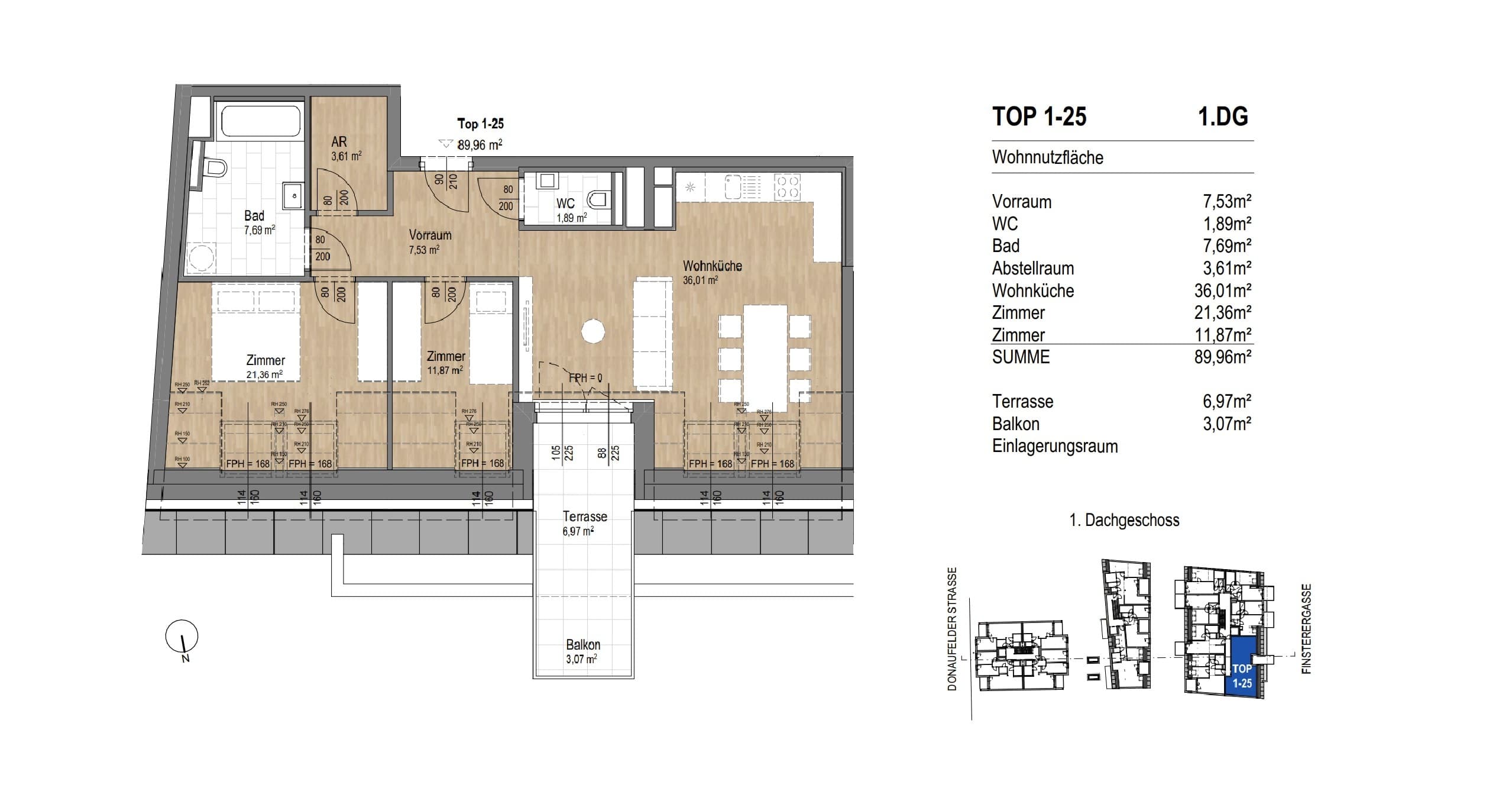 Grundriss Top 25 — Donaufee 205 — 3 Zimmer — 90 m² — 1st attic floor