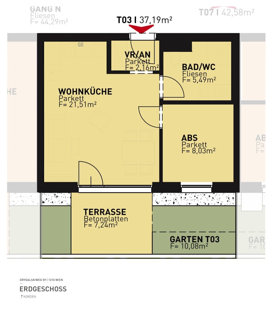 Grundriss Top 03 — Drygalskiweg 59 — 2 Zimmer — 37,2 m² — Ground floor