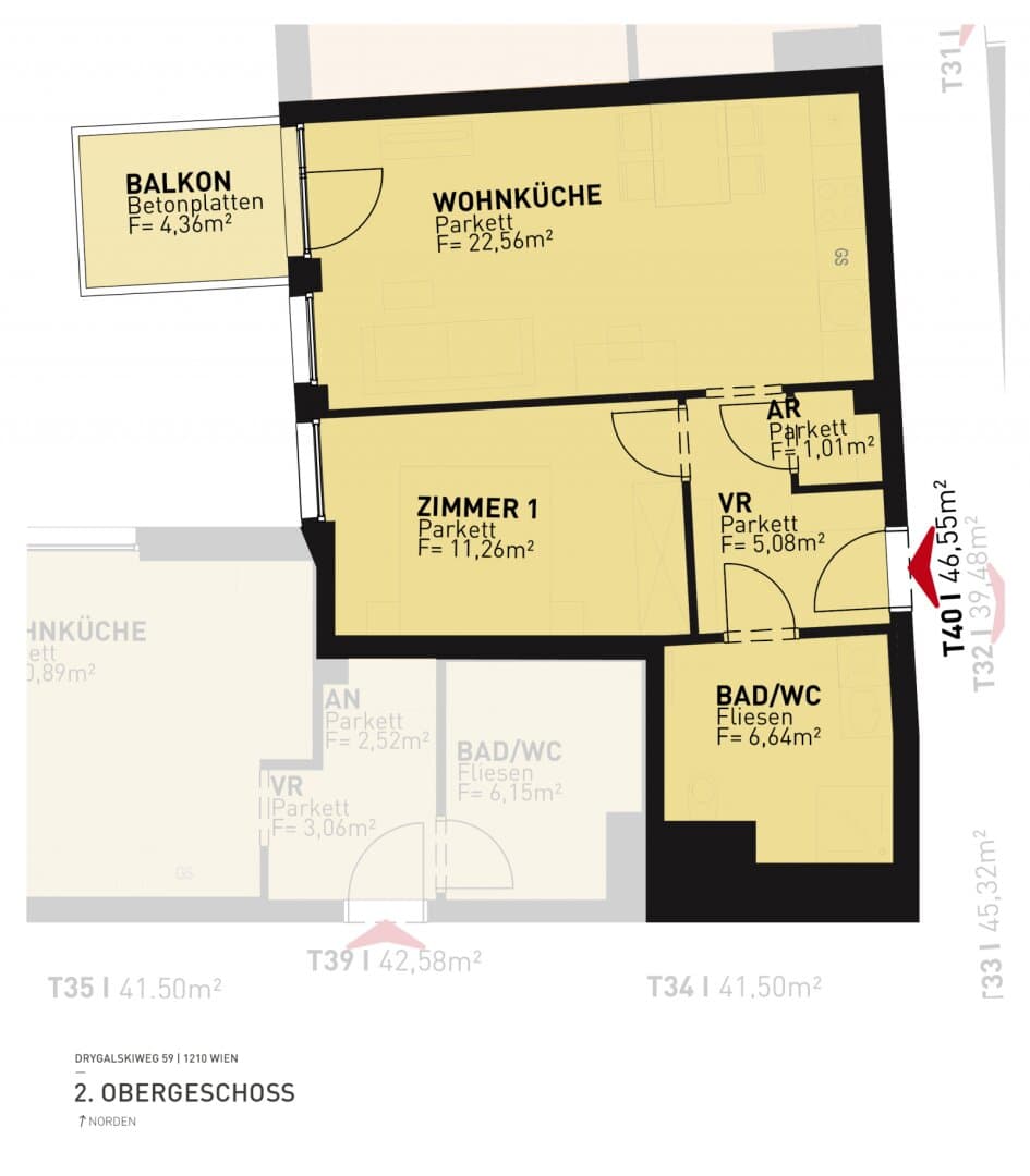 Grundriss Top 40 — Drygalskiweg 59 — 2 Zimmer — 46,6 m² — 2nd floor