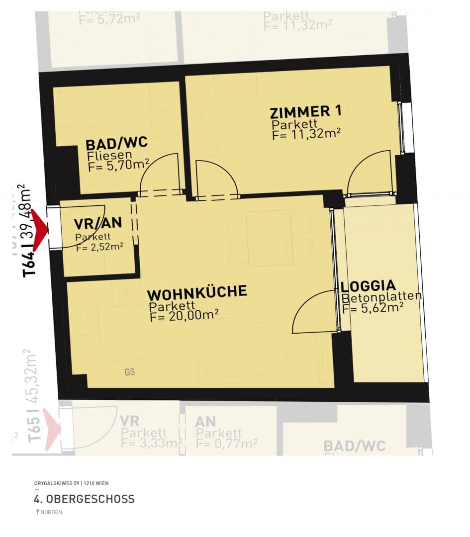 Grundriss Top 64 — Drygalskiweg 59 — 2 Zimmer — 39,5 m² — 4th floor