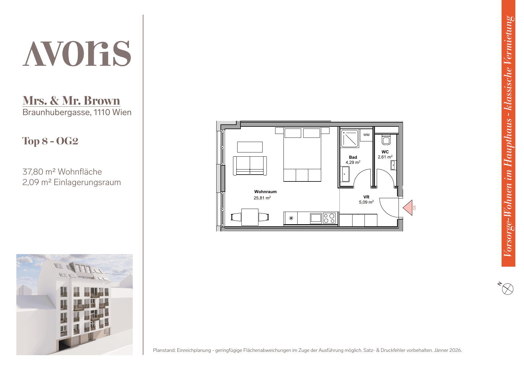 Grundriss Top 8 — EARLY BIRD — Mrs. & Mr. Brown — 37,8 m² — 2nd floor
