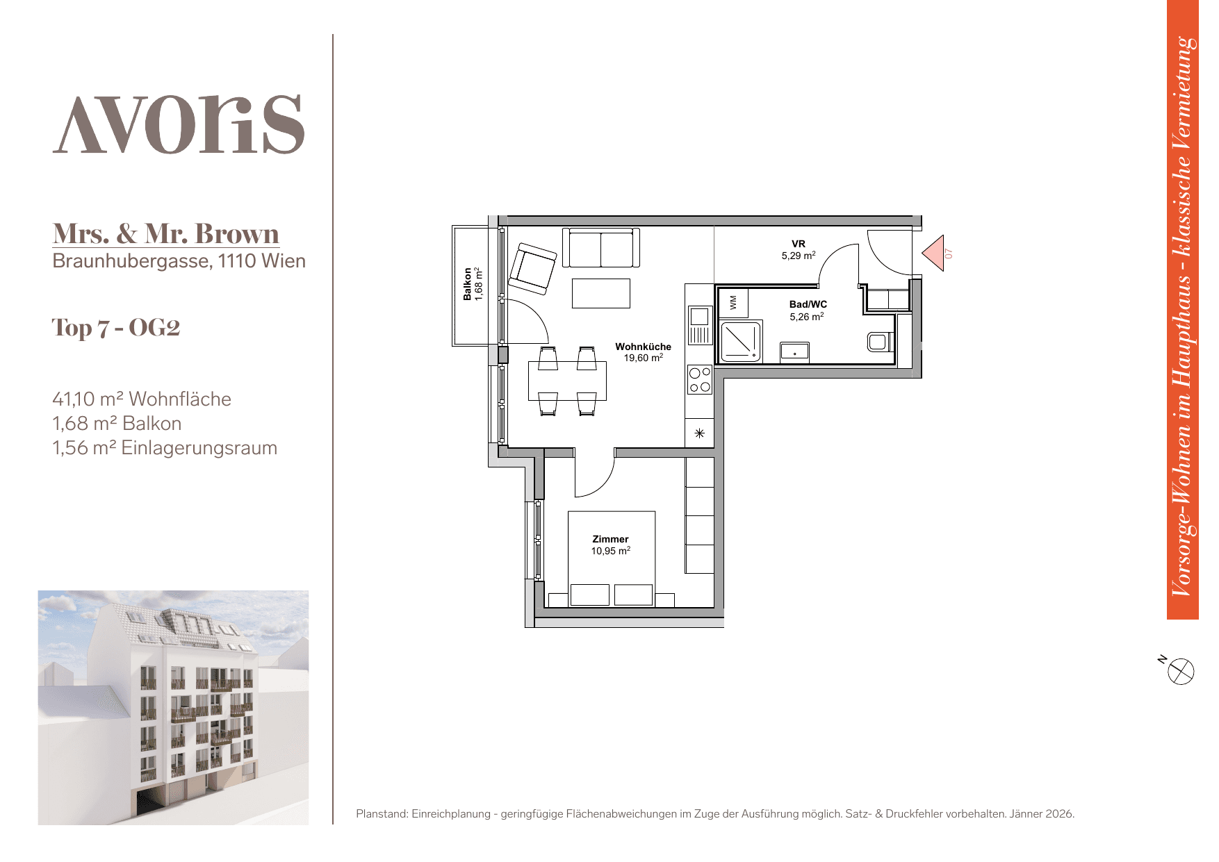 Grundriss Top 7 — EARLY BIRD — Mrs. & Mr. Brown — 41,1 m² — 2nd floor