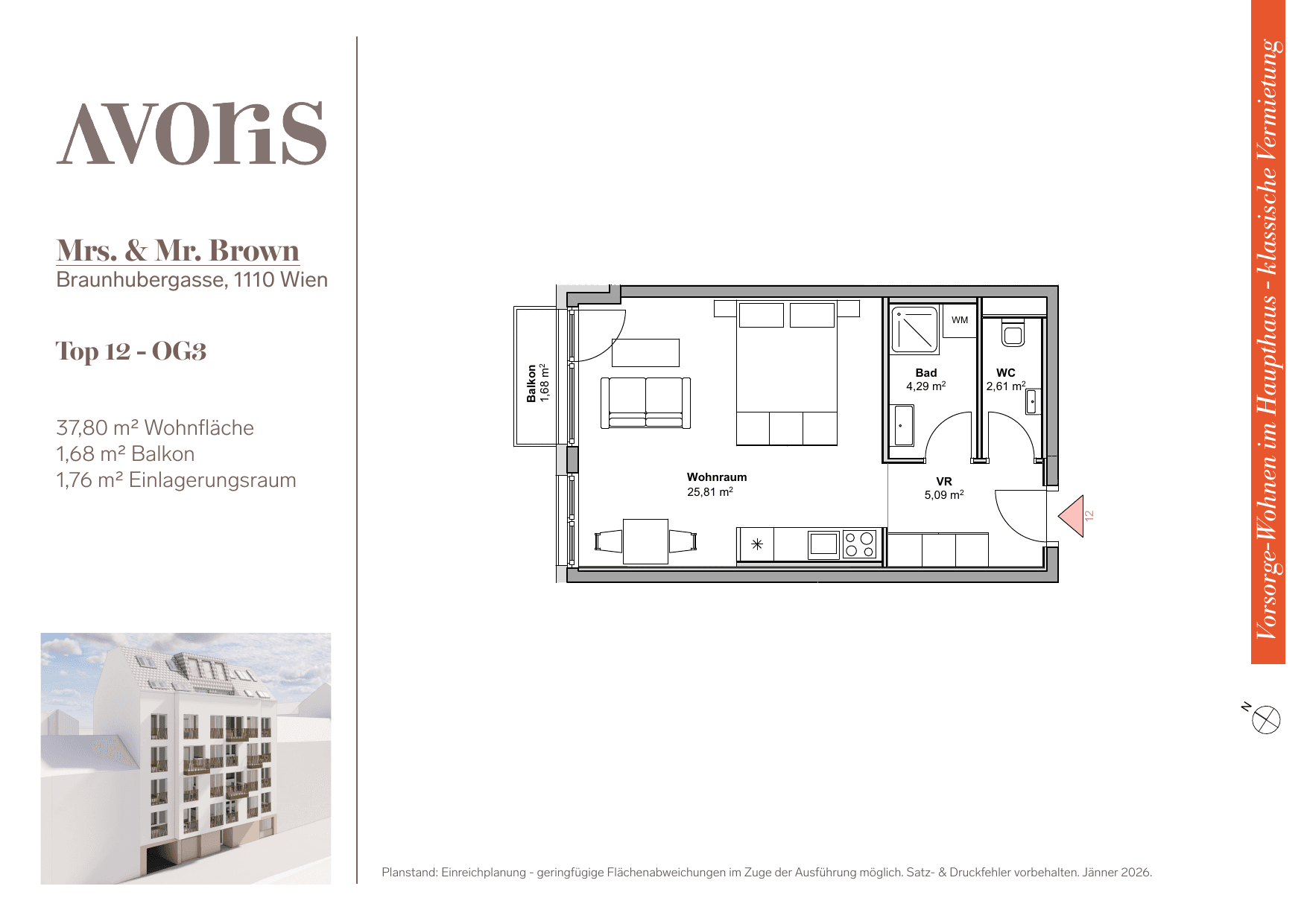 Grundriss Top 12 — EARLY BIRD — Mrs. & Mr. Brown — 37,8 m² — 3rd floor