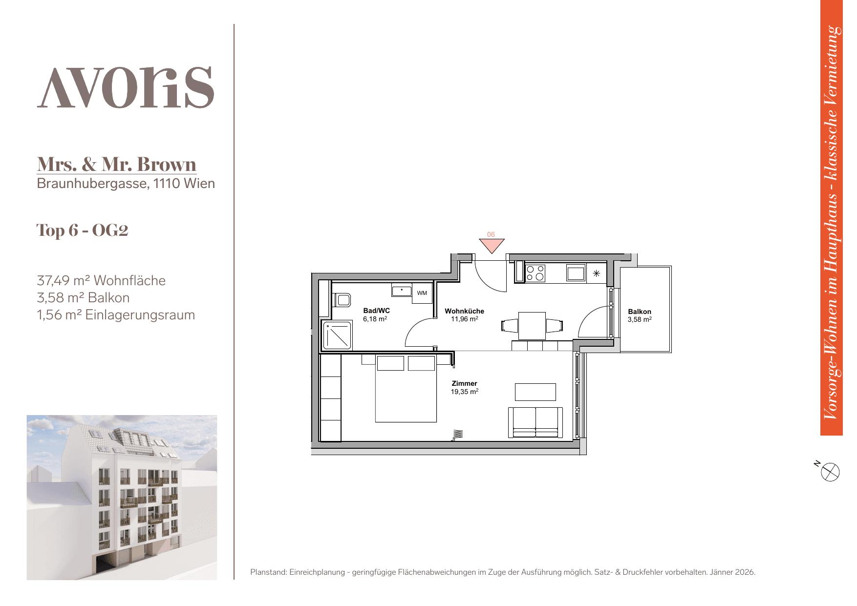 Grundriss Top 6 — EARLY BIRD — Mrs. & Mr. Brown — 37,5 m² — 2nd floor