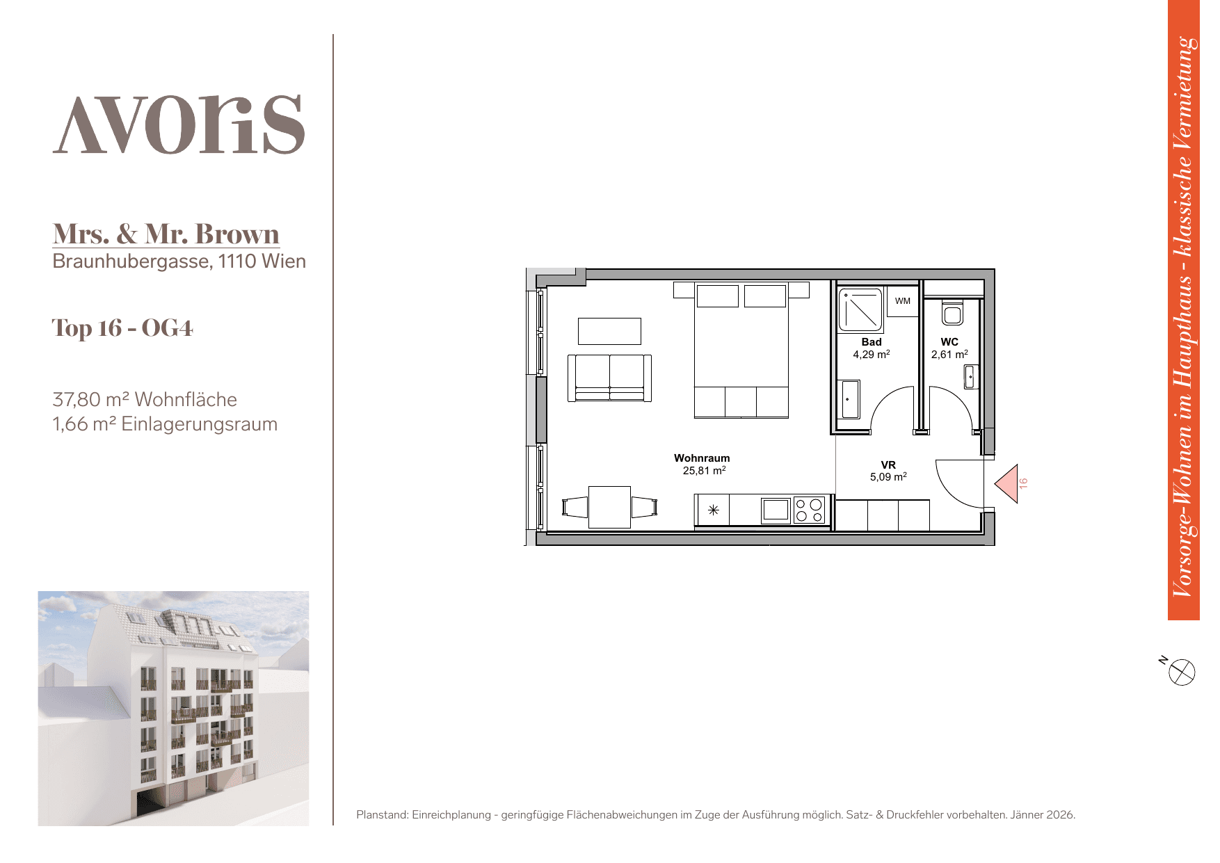Grundriss Top 16 — EARLY BIRD — Mrs. & Mr. Brown — 37,8 m² — 4th floor