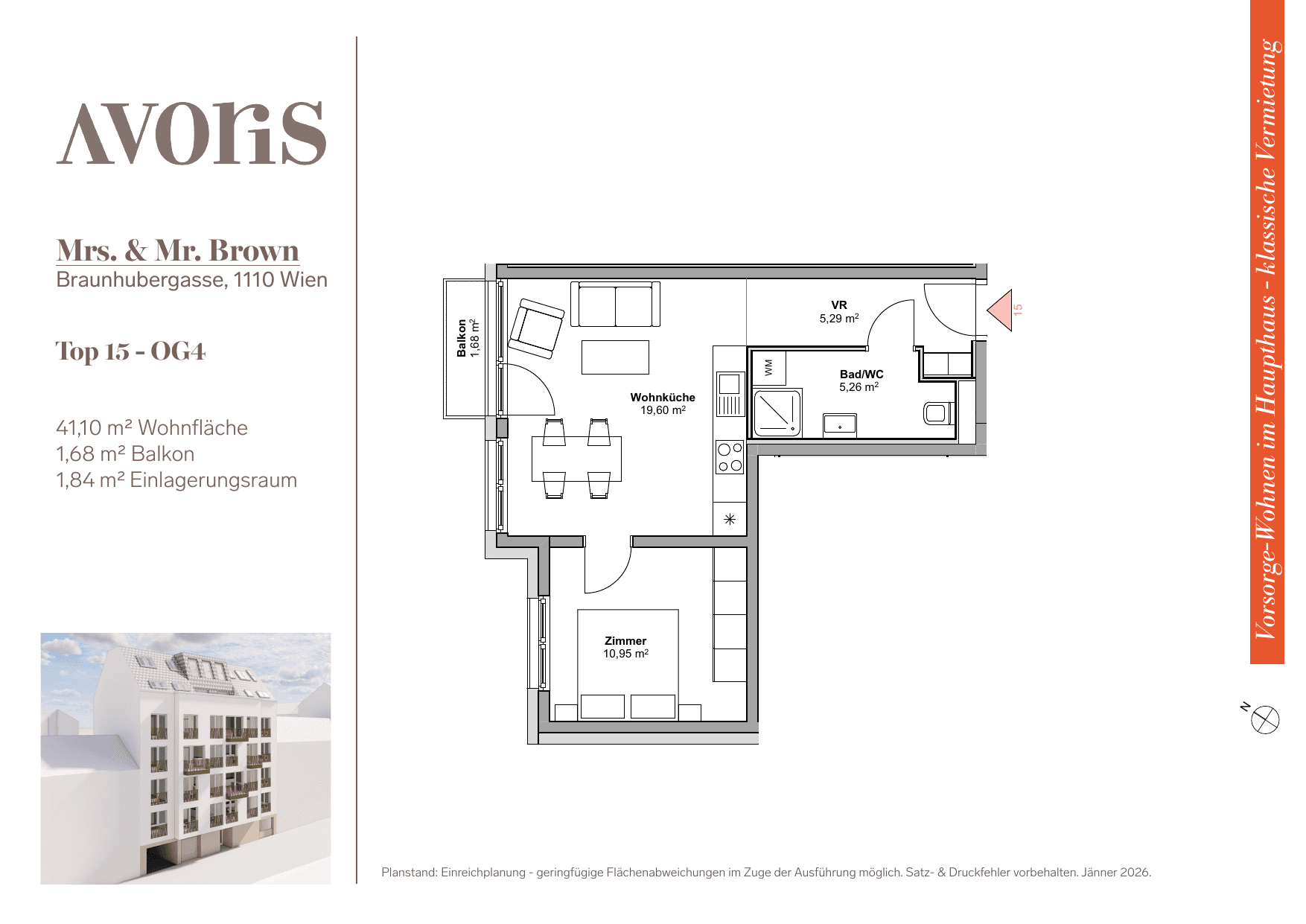 Grundriss Top 15 — EARLY BIRD — Mrs. & Mr. Brown — 41,1 m² — 4th floor