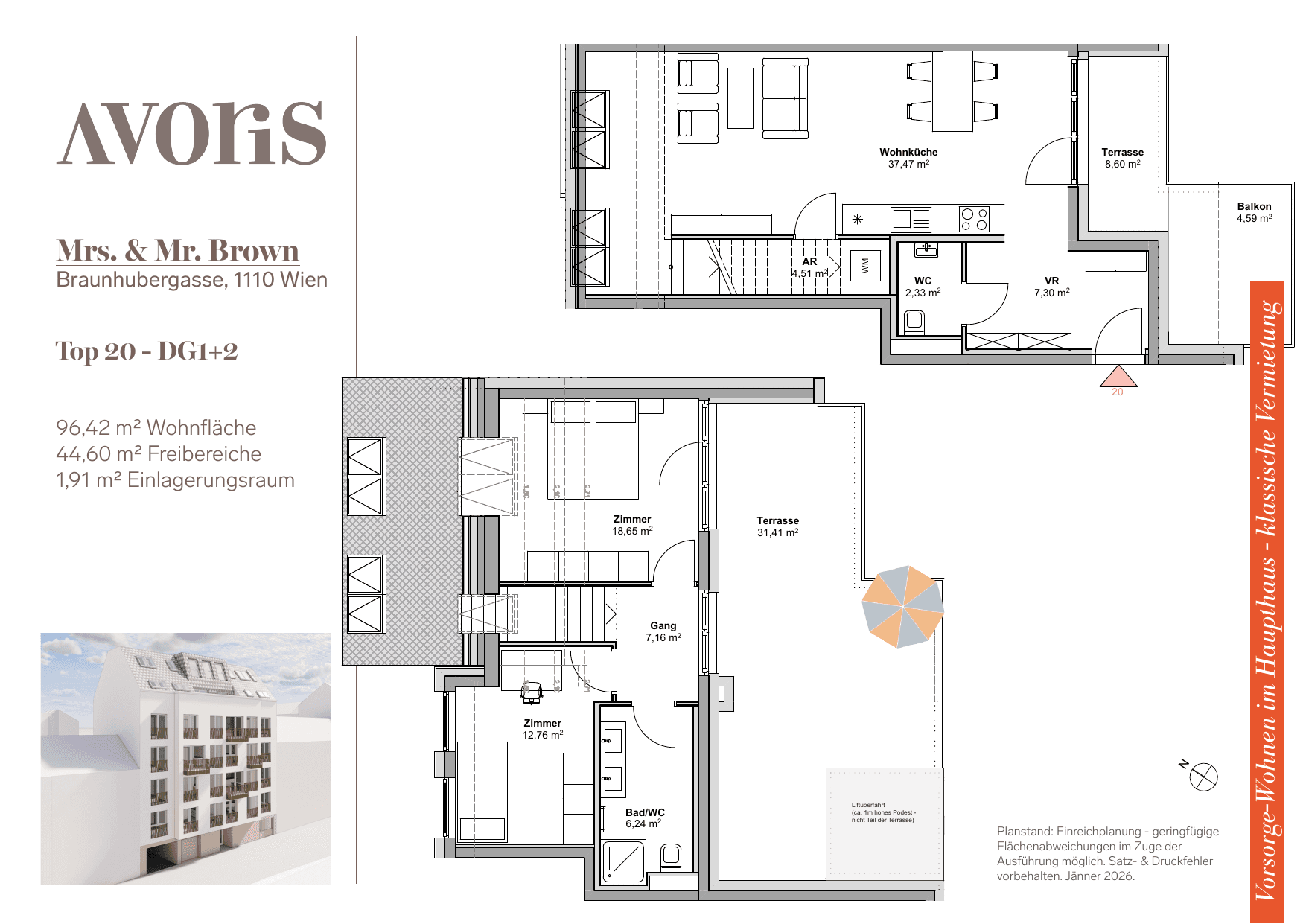 Grundriss Top 20 — EARLY BIRD — Mrs. & Mr. Brown — 96,4 m² — 2nd floor / 1st attic floor