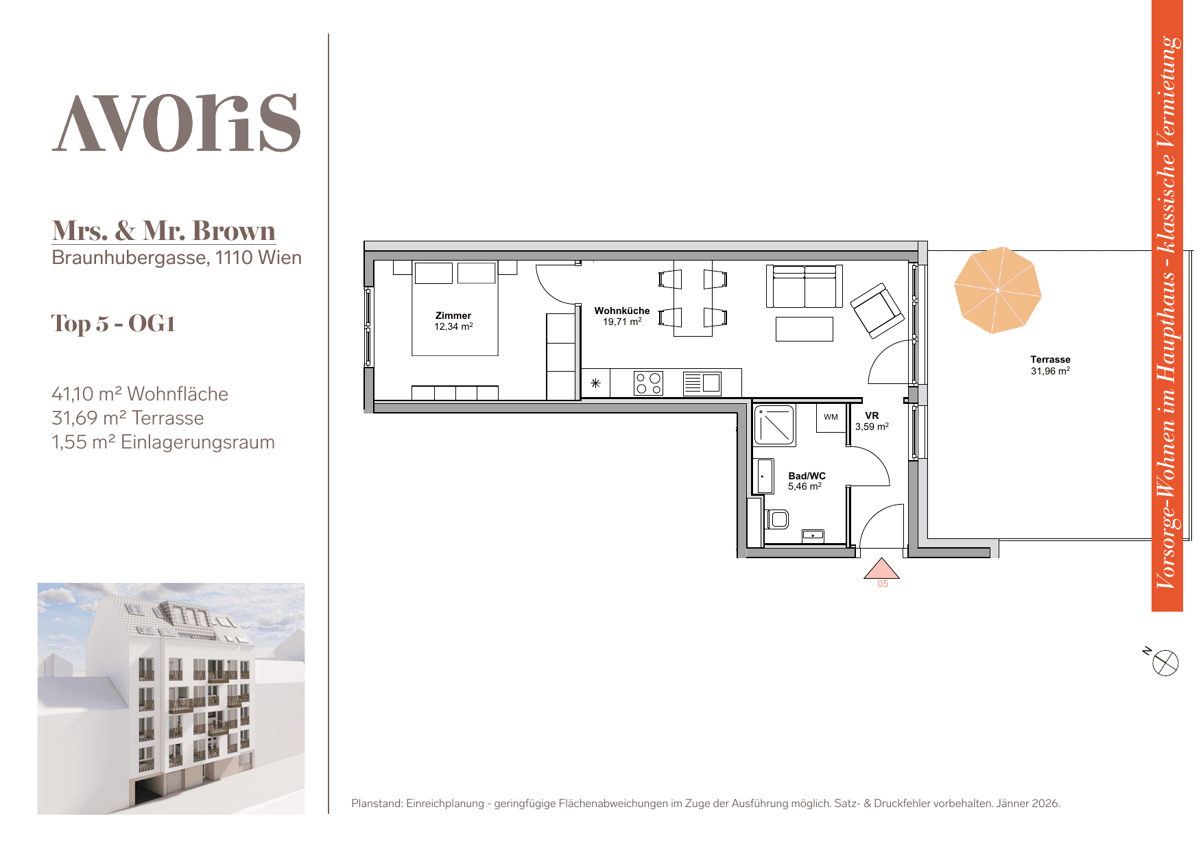 Grundriss Top 5 — EARLY BIRD — Mrs. & Mr. Brown — 41,1 m² — 1st floor