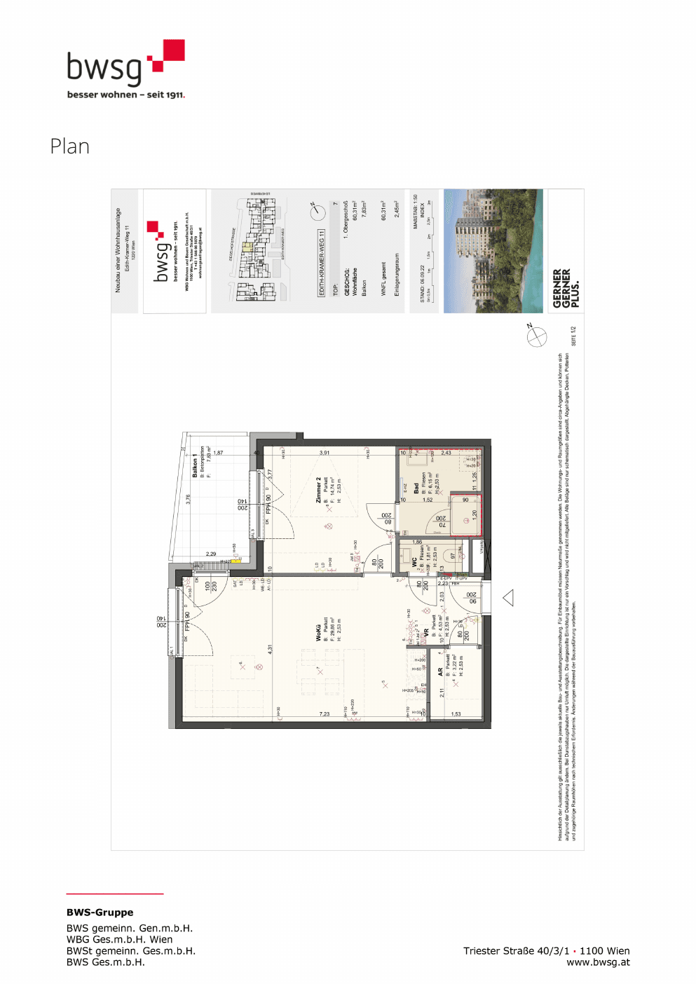 Grundriss Top 7 — Edith Kramer Weg 11 — 2 Zimmer — 60,3 m² — 1st floor
