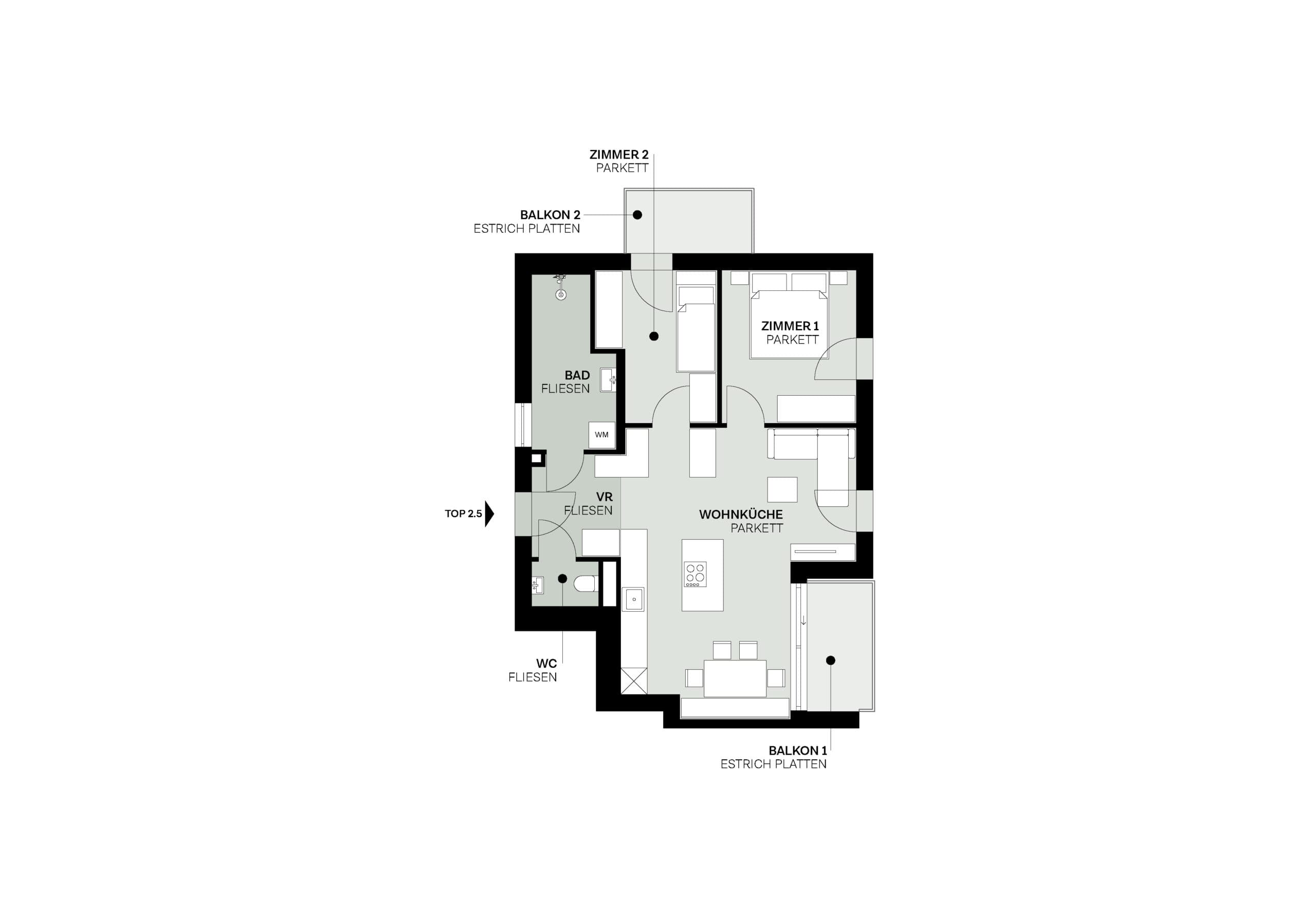 Grundriss Top 2.5 — Elidagasse 26 — 3 Zimmer — 61,9 m² — Upper floor