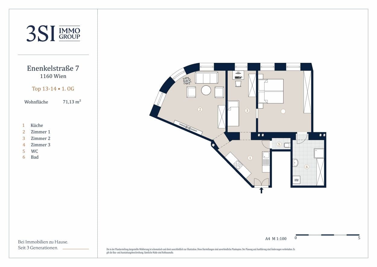 Grundriss 13-14 — Enenkelstraße 7 — 3 Zimmer — 71,1 m² — 1st floor — Grundriss 2/2