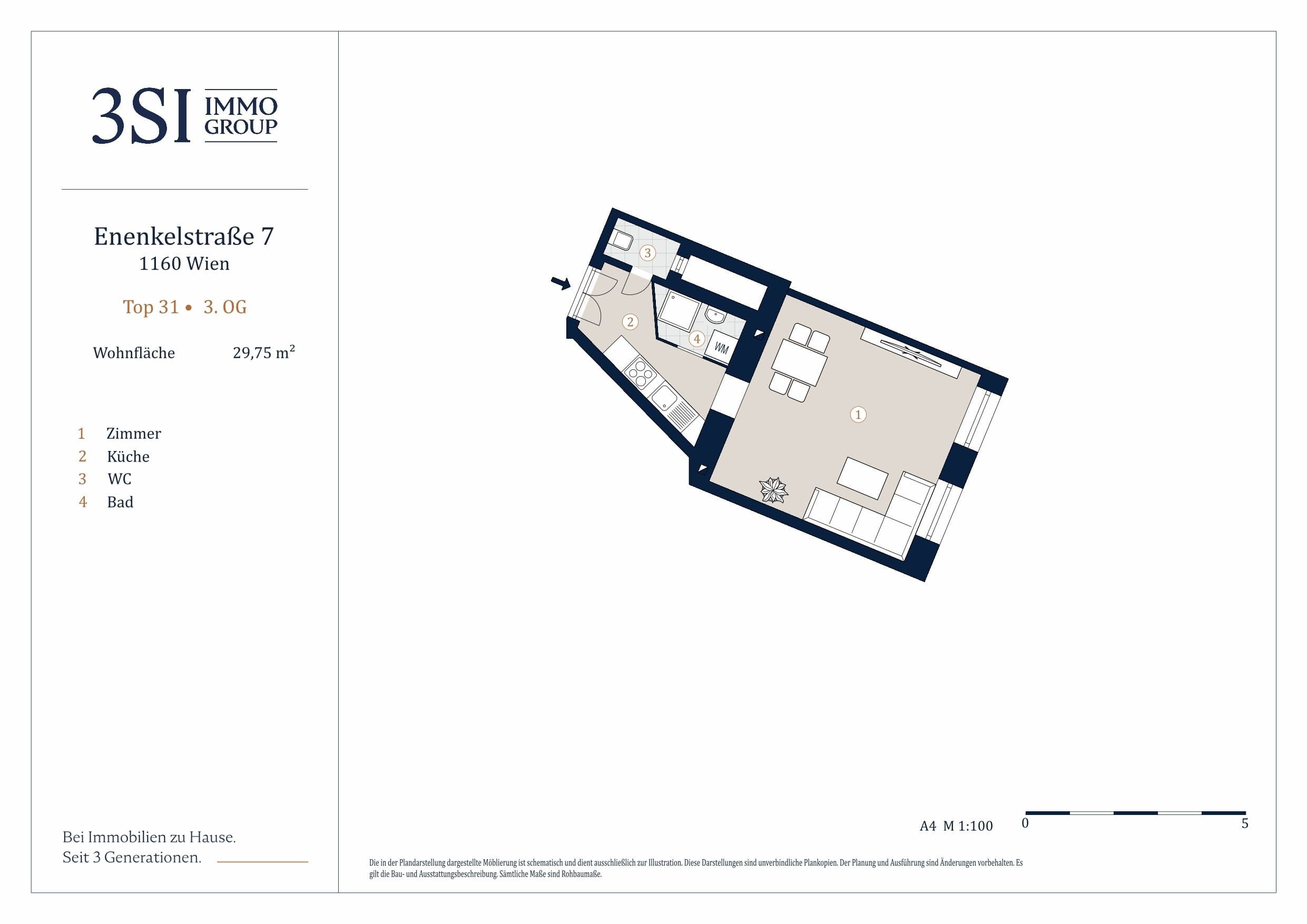 Grundriss 31 — Enenkelstraße 7 — 1 Zimmer — 29,8 m² — 3rd floor — Grundriss 1/2
