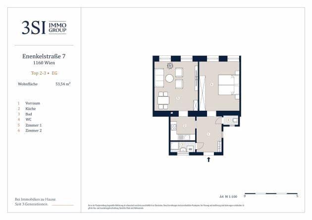 Grundriss 2-3 — Enenkelstraße 7 — 2 Zimmer — 53,5 m² — Ground floor — Grundriss 3/3