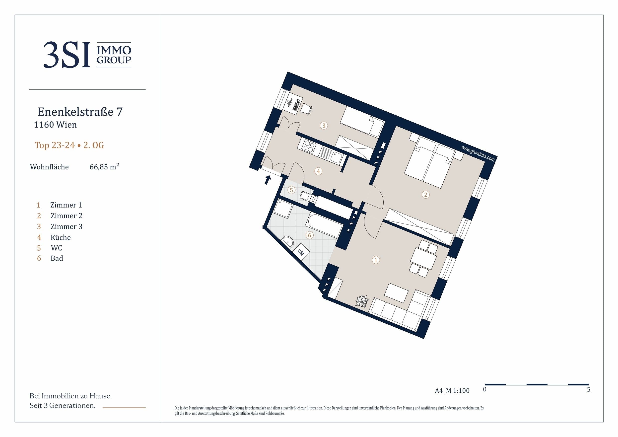 Grundriss 23-24 — Enenkelstraße 7 — 3 Zimmer — 66,9 m² — 2nd floor