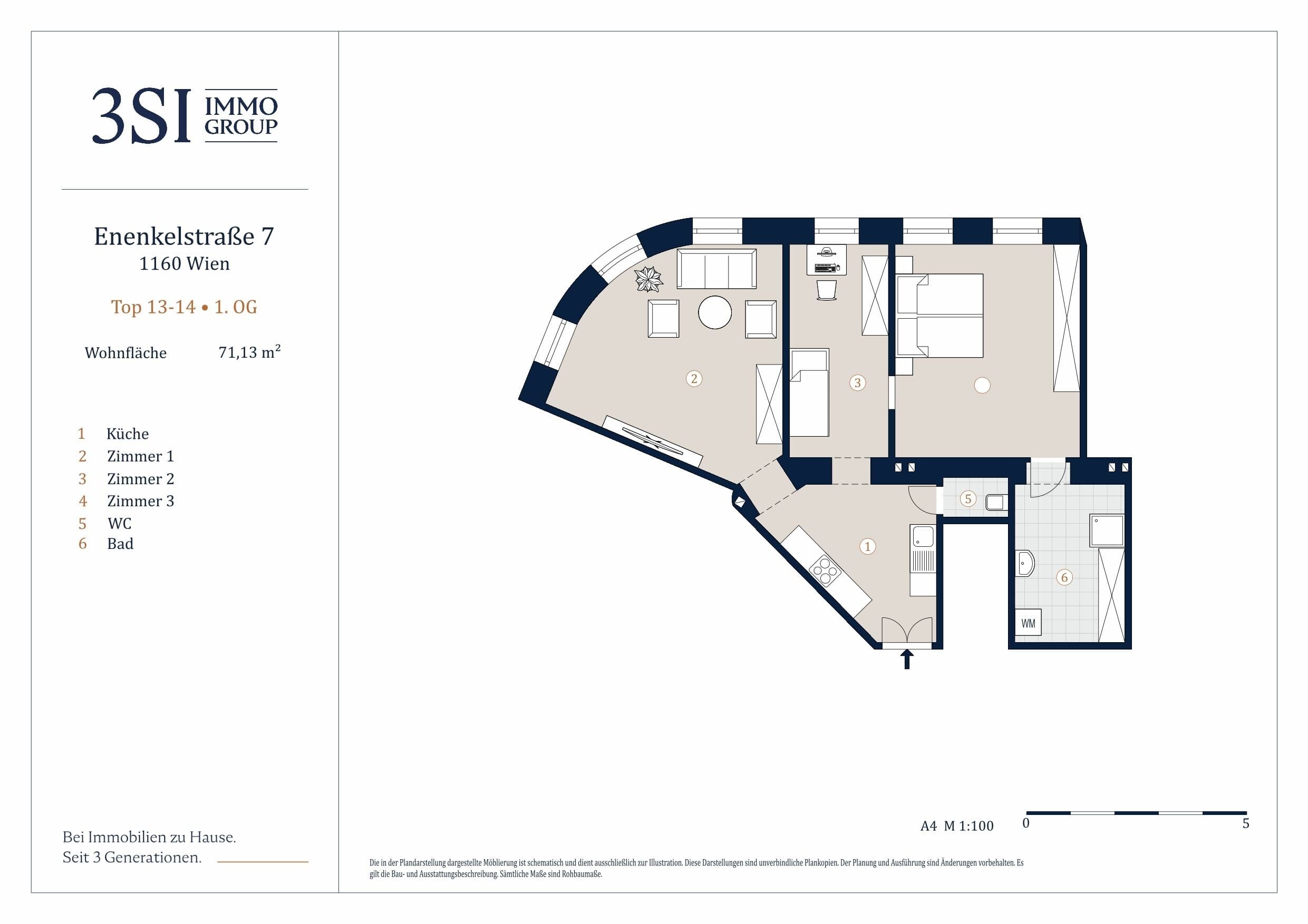 Grundriss 13-14 — Enenkelstraße 7 — 3 Zimmer — 71,1 m² — 1st floor — Grundriss 1/2