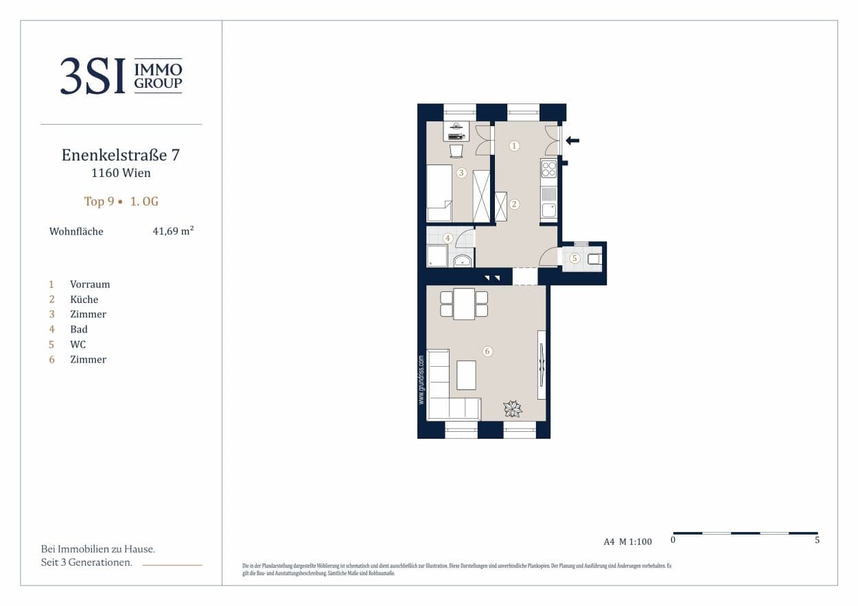 Grundriss 9 — Enenkelstraße 7 — 2 Zimmer — 41,7 m² — 1st floor — Grundriss 2/2