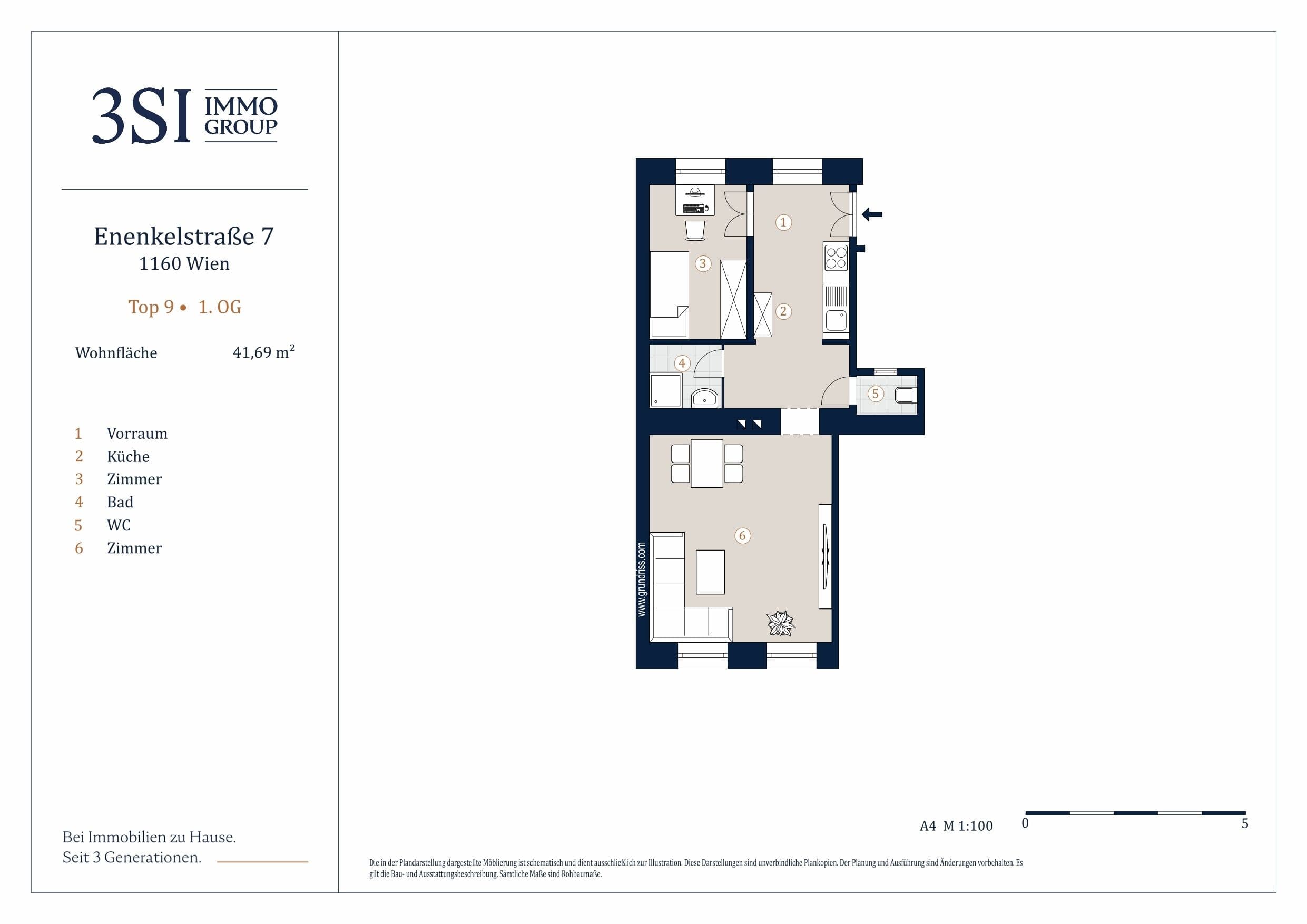 Grundriss 9 — Enenkelstraße 7 — 2 Zimmer — 41,7 m² — 1st floor — Grundriss 1/2