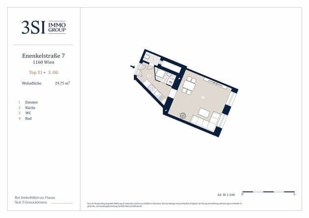 Grundriss 31 — Enenkelstraße 7 — 1 Zimmer — 29,8 m² — 3rd floor — Grundriss 2/2