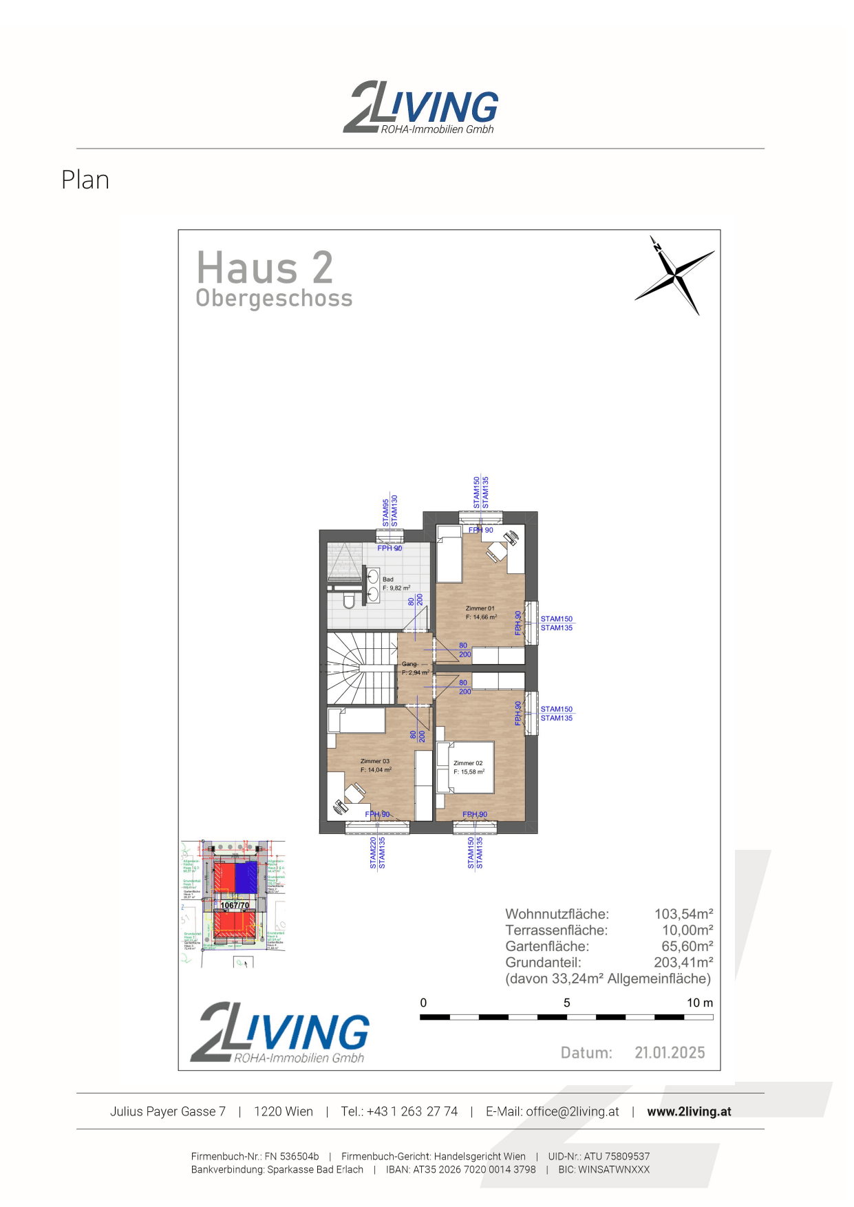 Grundriss Haus 3 — Erzherzog 4Living — 4 Zimmer — 89,2 m² — Ground floor / Upper floor — Süden — Grundriss 2/2