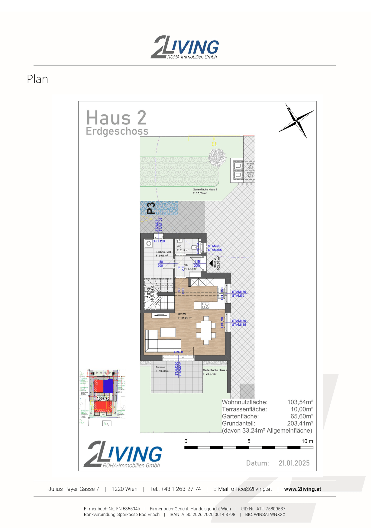 Grundriss Haus 3 — Erzherzog 4Living — 4 Zimmer — 89,2 m² — Ground floor / Upper floor — Süden — Grundriss 1/2