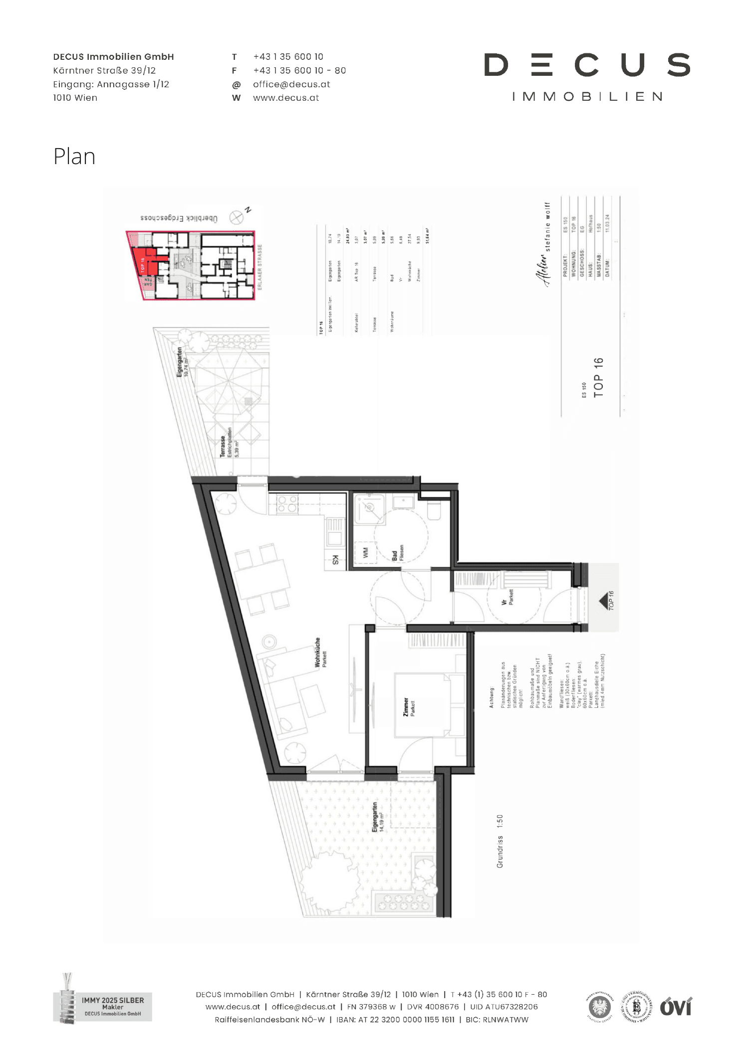 Grundriss Top 16 (EG) — ES 150 — 2 Zimmer — 51,6 m² — Ground floor