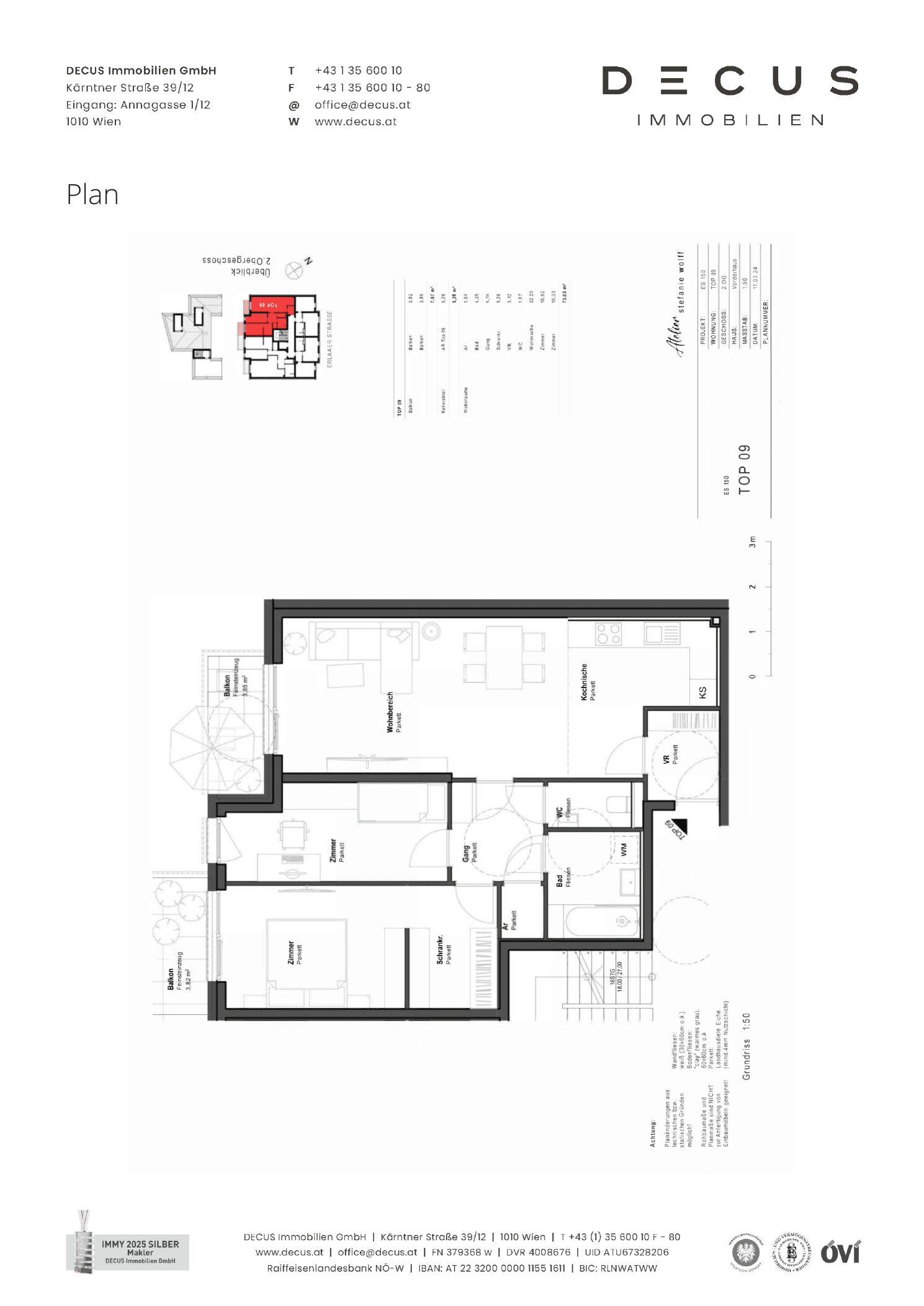 Grundriss Top 09 (2. Etage) — ES 150 — 3 Zimmer — 73 m² — 2nd floor