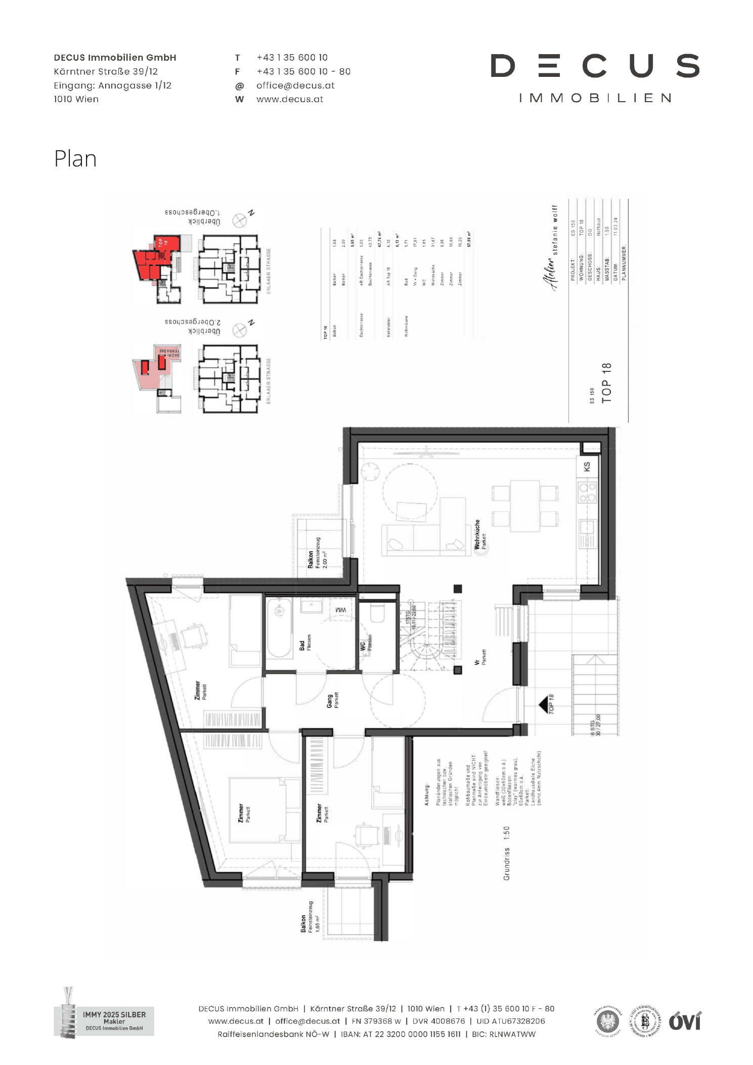 Grundriss Top 18 (1. Etage) — ES 150 — 4 Zimmer — 88 m² — 1st floor