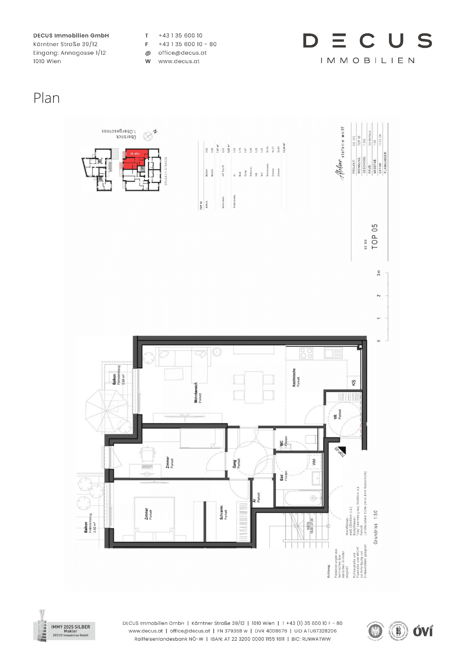 Grundriss Top 05 (1. Etage) — ES 150 — 3 Zimmer — 73,4 m² — 1st floor
