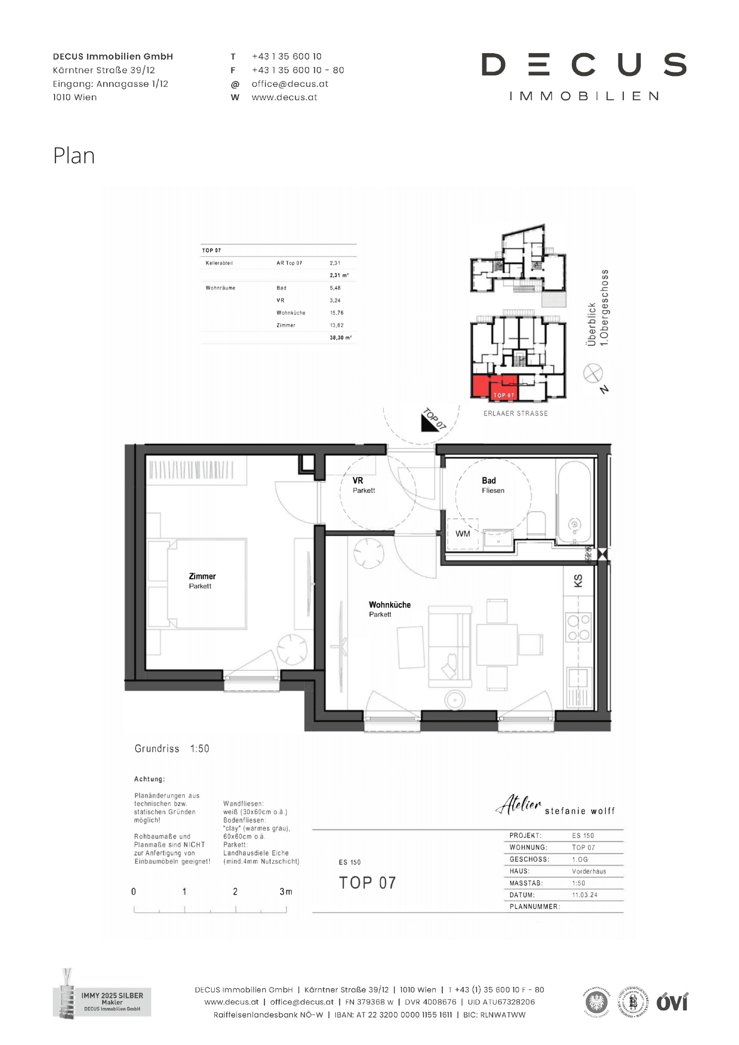 Grundriss Top 07 (1. Etage) — ES 150 — 2 Zimmer — 38,3 m² — 1st floor