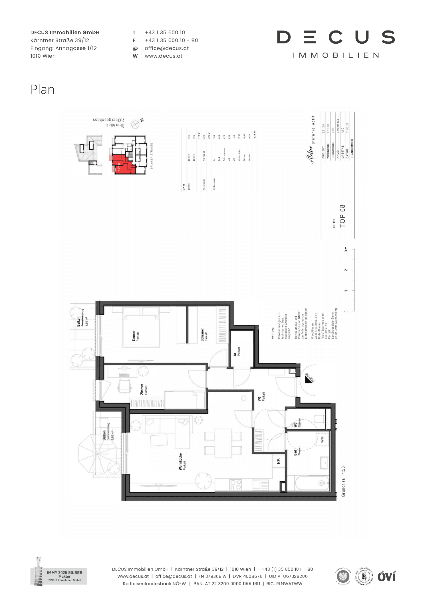 Grundriss Top 08 (2. Etage) — ES 150 — 3 Zimmer — 72,8 m² — 2nd floor