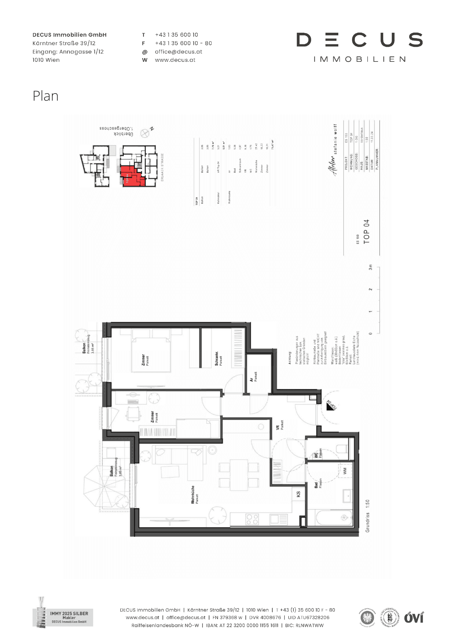 Grundriss Top 04 (1. Etage) — ES 150 — 3 Zimmer — 71,5 m² — 1st floor