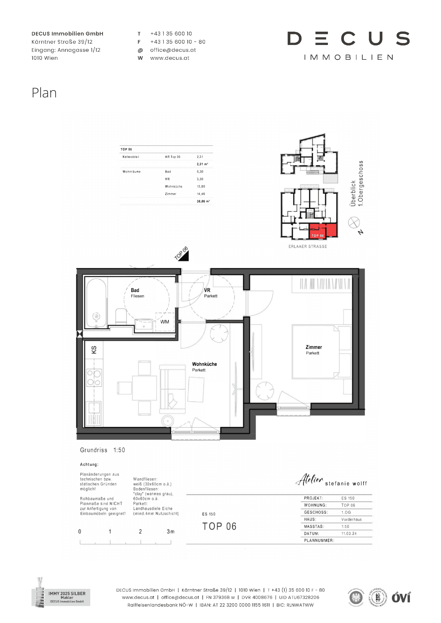 Grundriss Top 06 (1. Etage) — ES 150 — 2 Zimmer — 38,9 m² — 1st floor