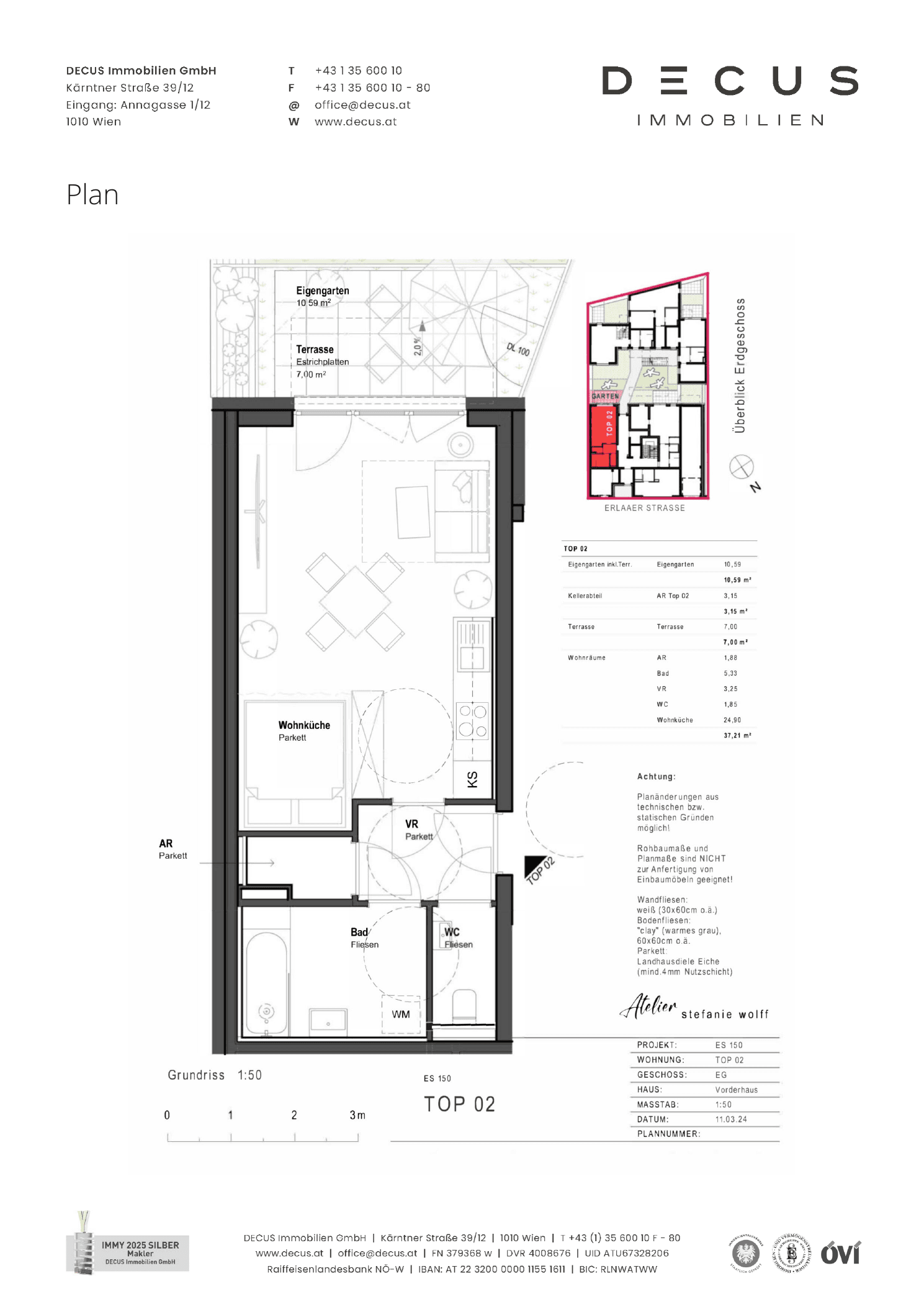 Grundriss Top 02 (EG) — ES 150 — 1 Zimmer — 37,2 m² — Ground floor