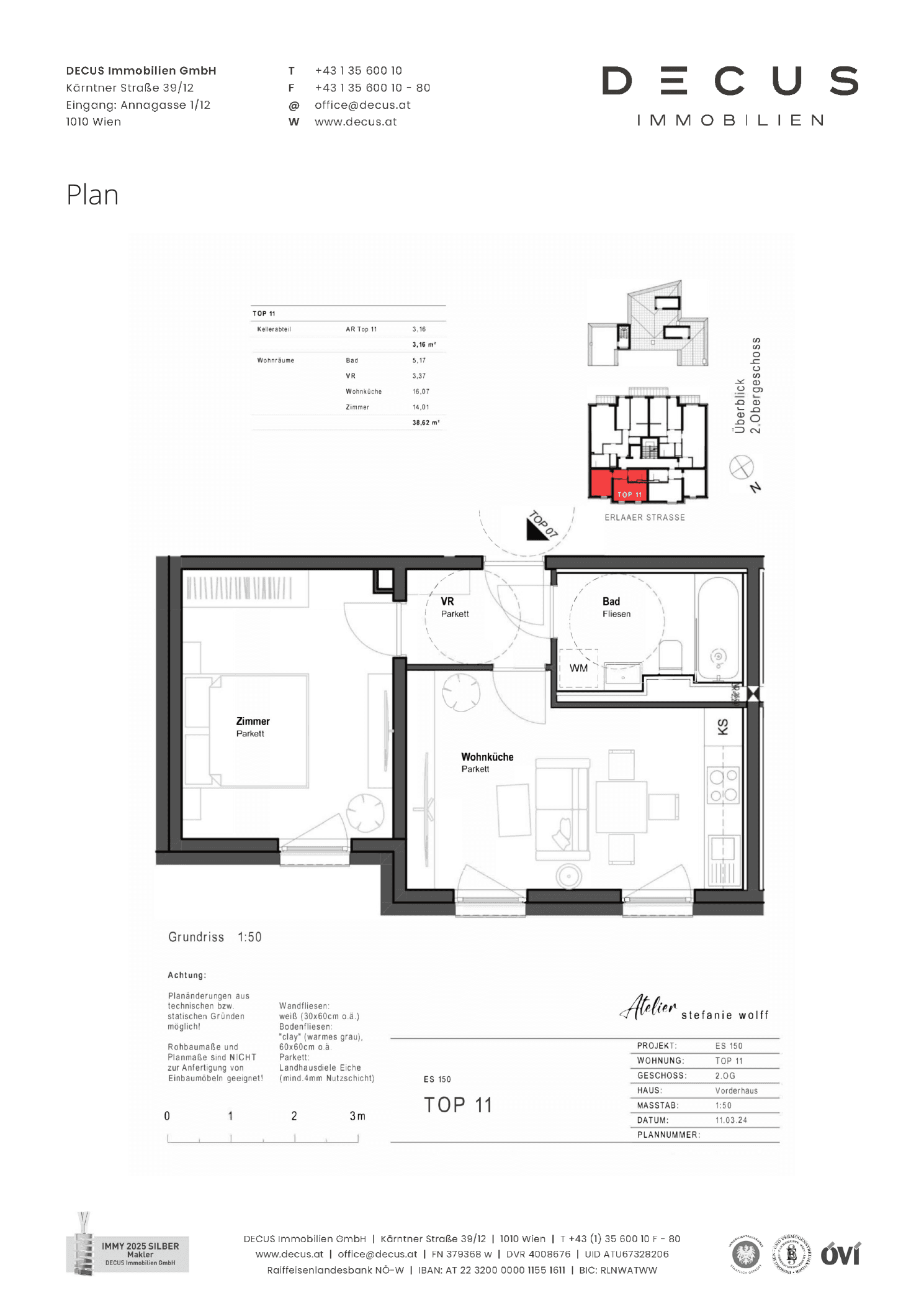 Grundriss Top 11 (2. Etage) — ES 150 — 2 Zimmer — 38,6 m² — 2nd floor
