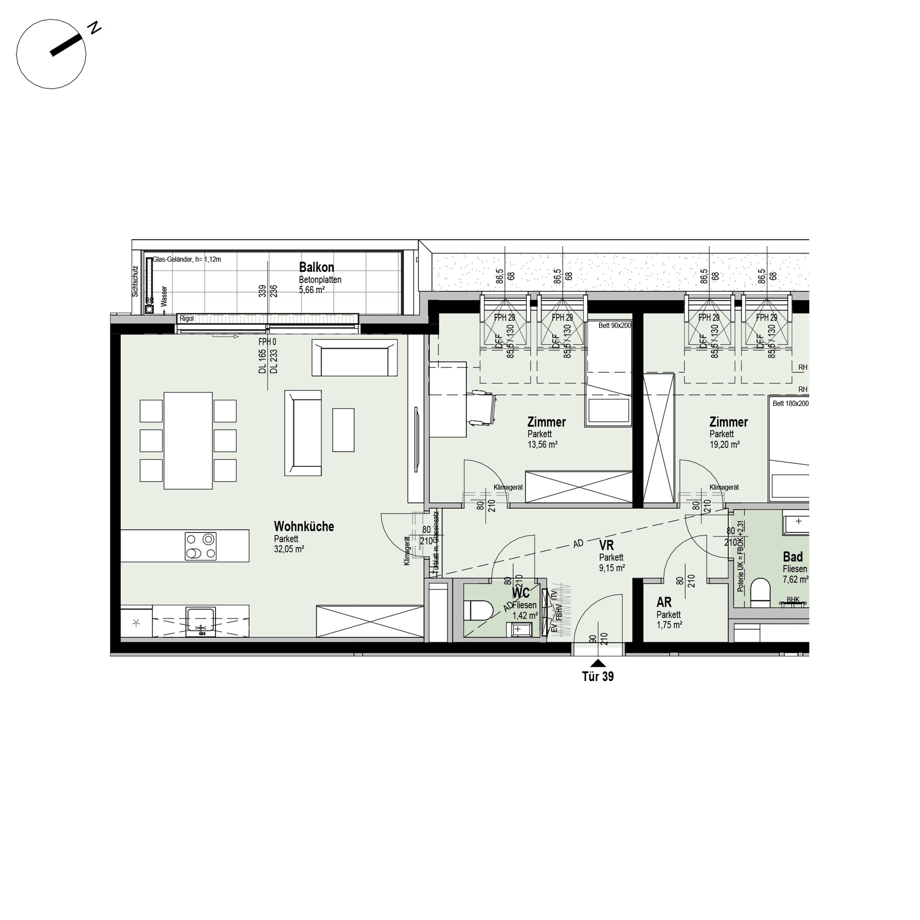 Grundriss Top 1/39 — Fahrbachgasse 6-8 — 3 Zimmer — 84,8 m² — 1st attic floor — W