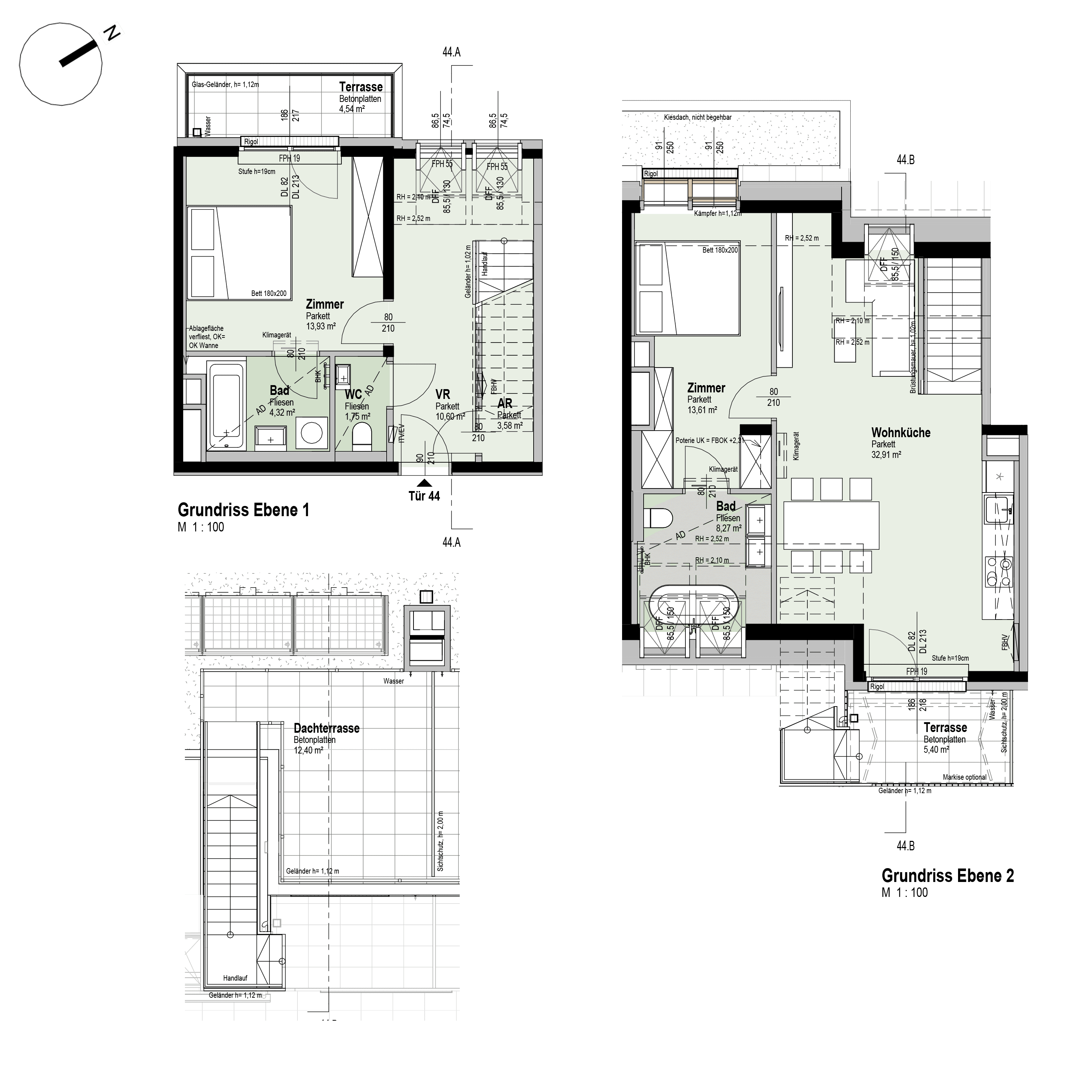Grundriss Top 2/44 — Fahrbachgasse 6-8 — 3 Zimmer — 89,6 m² — 1st attic floor / 2nd attic floor — W