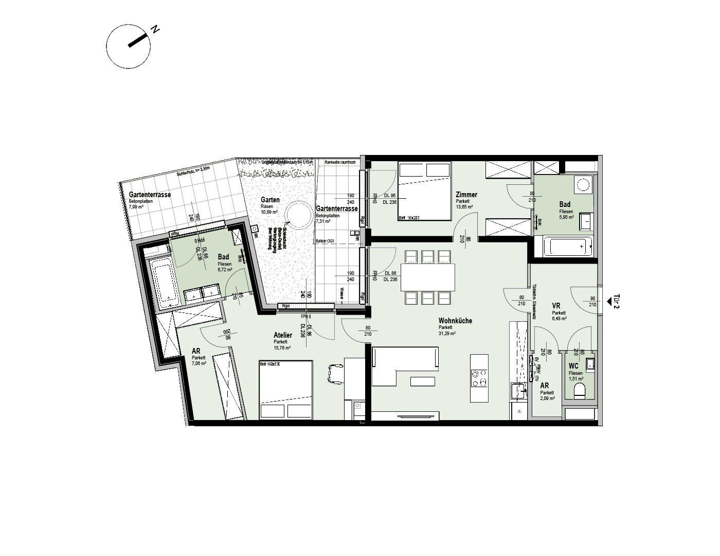 Grundriss Top 2/02 — Fahrbachgasse 6-8 — 3 Zimmer — 90,5 m² — Ground floor — O, S