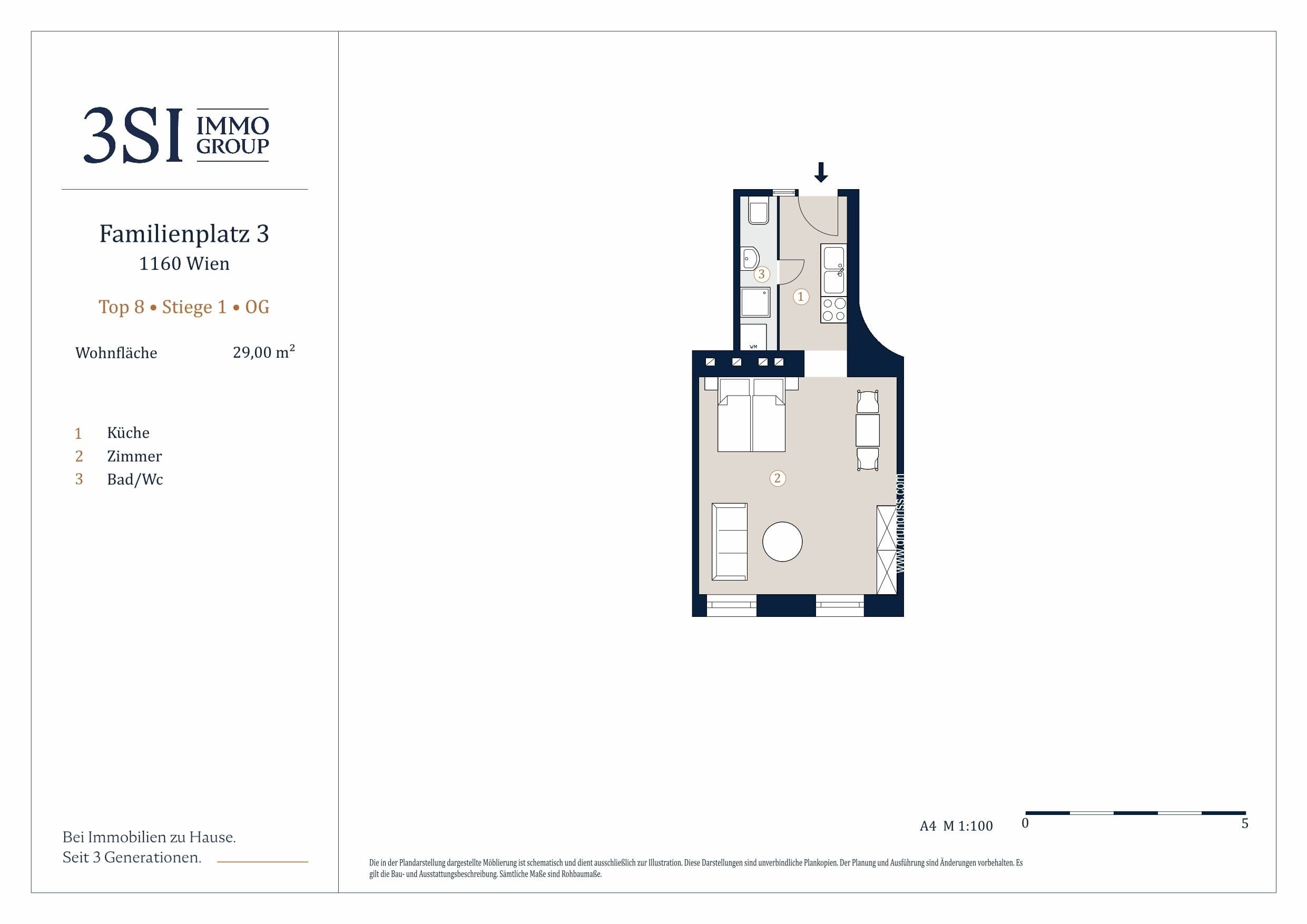 Grundriss 8 — Familienplatz 3 — 1 Zimmer — 29 m² — 1st floor