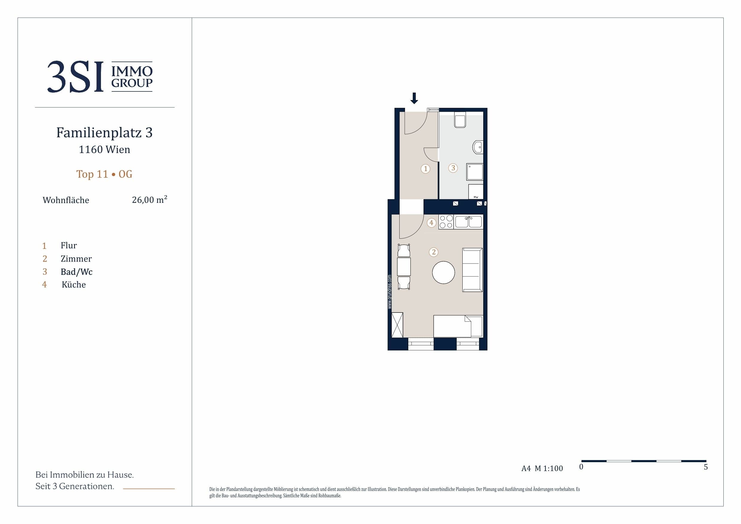 Grundriss 11 — Familienplatz 3 — 1 Zimmer — 26 m² — 1st floor
