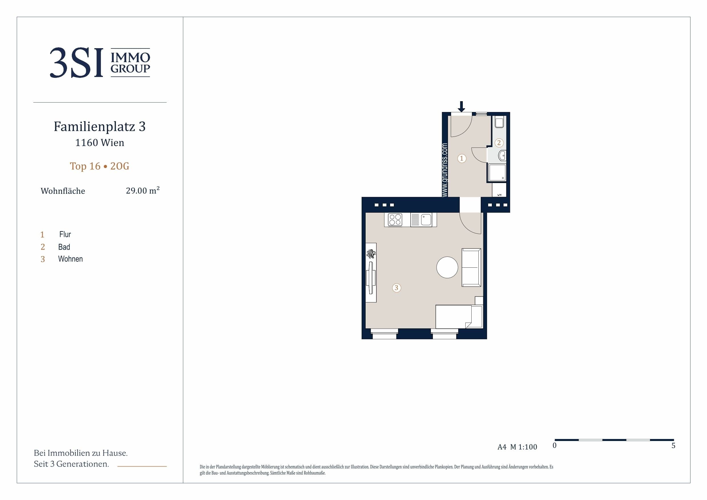 Grundriss 16 — Familienplatz 3 — 1 Zimmer — 29 m² — 2nd floor — Grundriss 1/2
